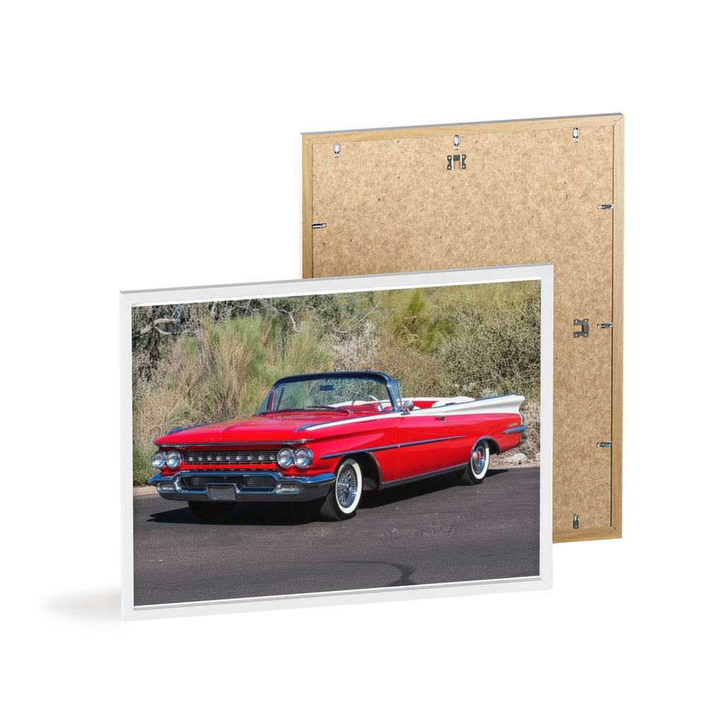Vintage Red Convertible Car Poster with Wooden Frame — Classic Auto Wall Art