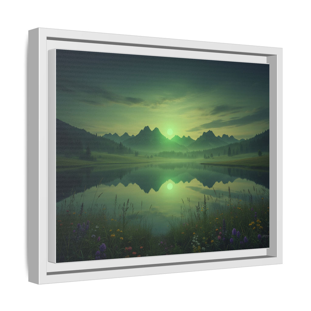 Framed Matte Canvas Print — Serene Green Mountain Lake Landscape