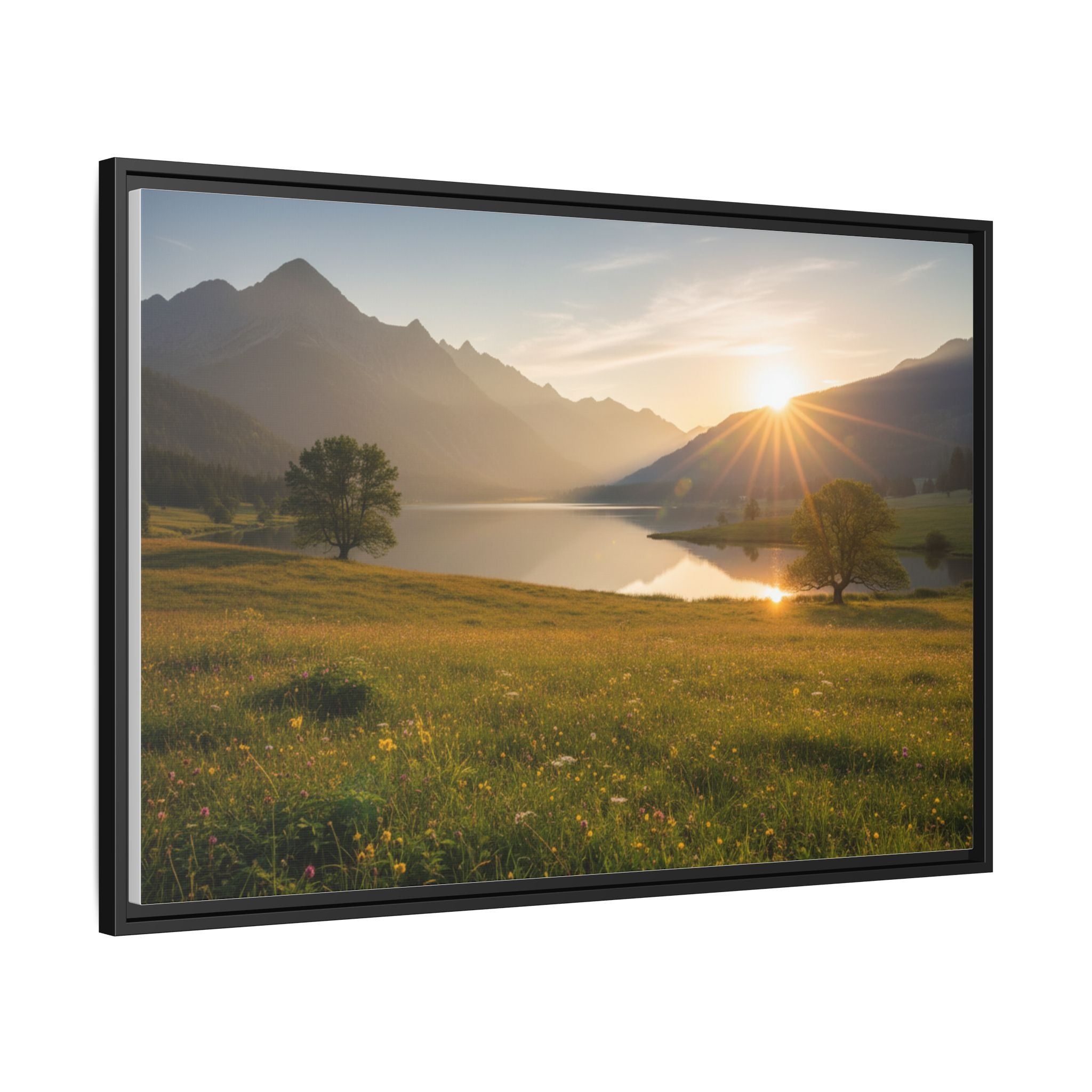 Sunrise Mountain Lake Matte Canvas — Framed Landscape Wall Art
