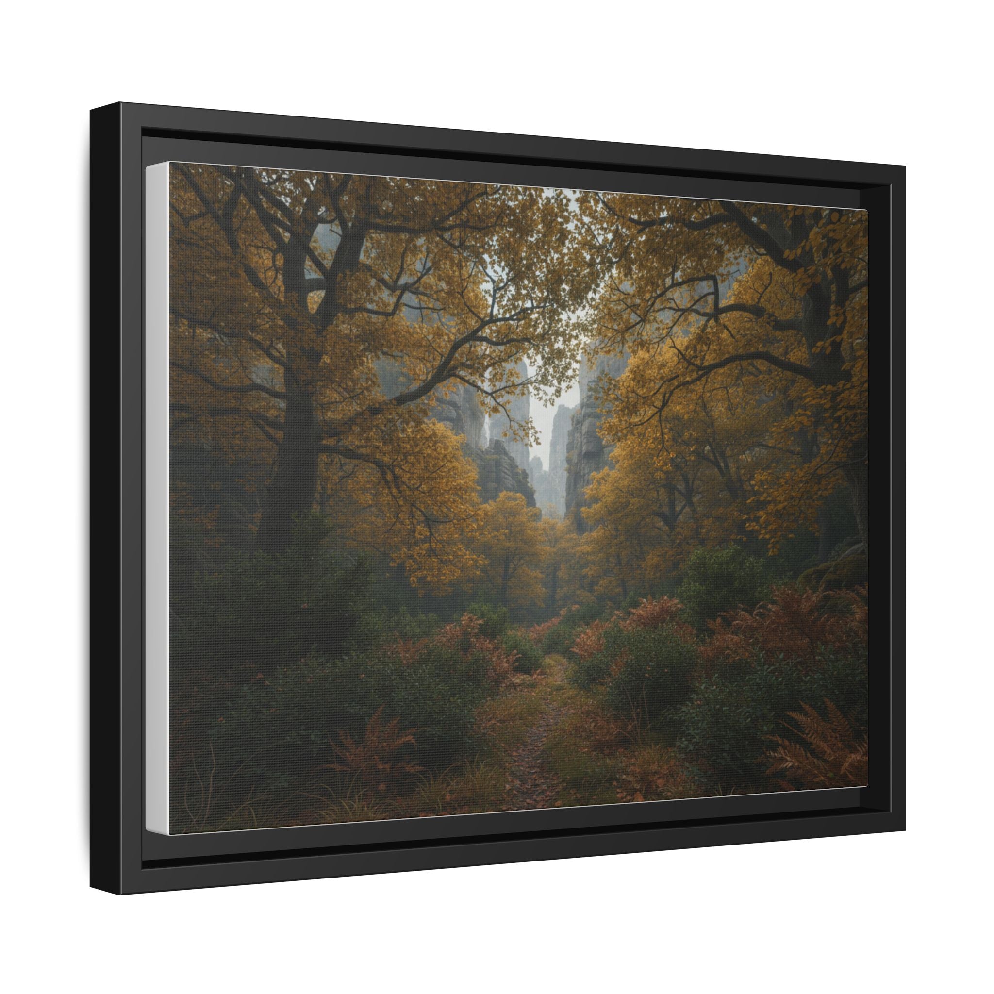 Autumn Forest Path Matte Canvas Print — Framed Wall Art