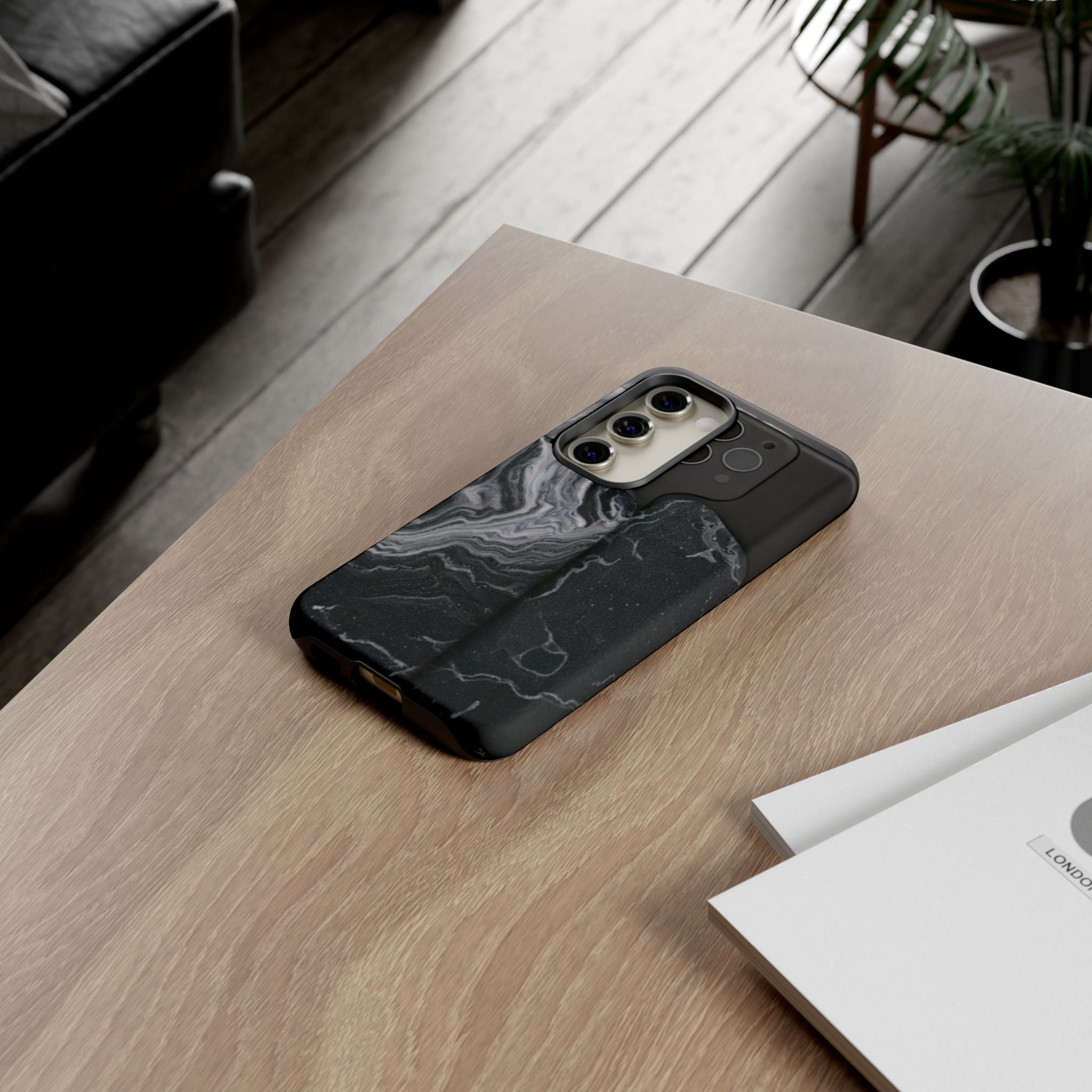Black Marble Tough Phone Case — Protective iPhone Cover with Marble Texture