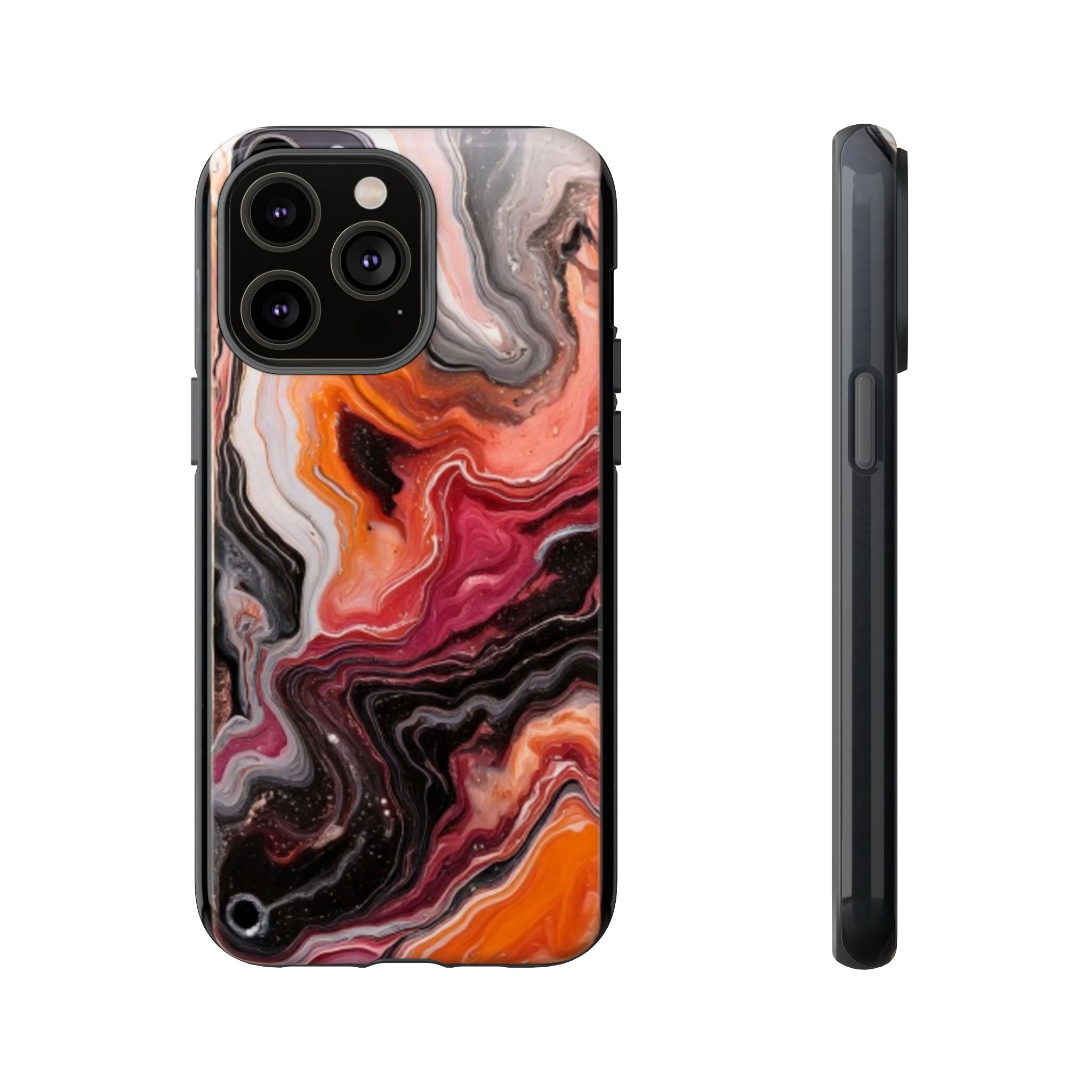 Marble Swirl Tough Phone Case — Orange Red Abstract Protective Cover