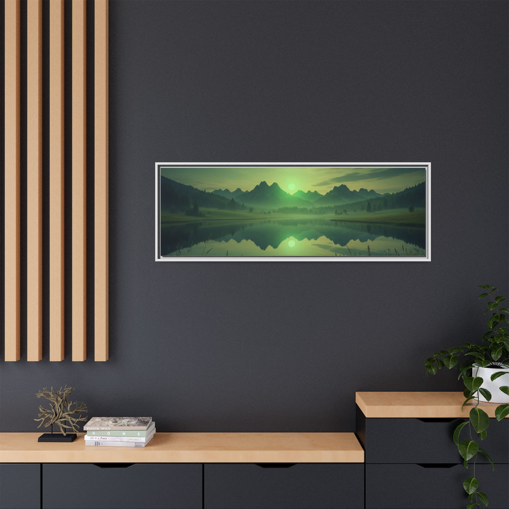 Framed Matte Canvas Print — Serene Green Mountain Lake Landscape
