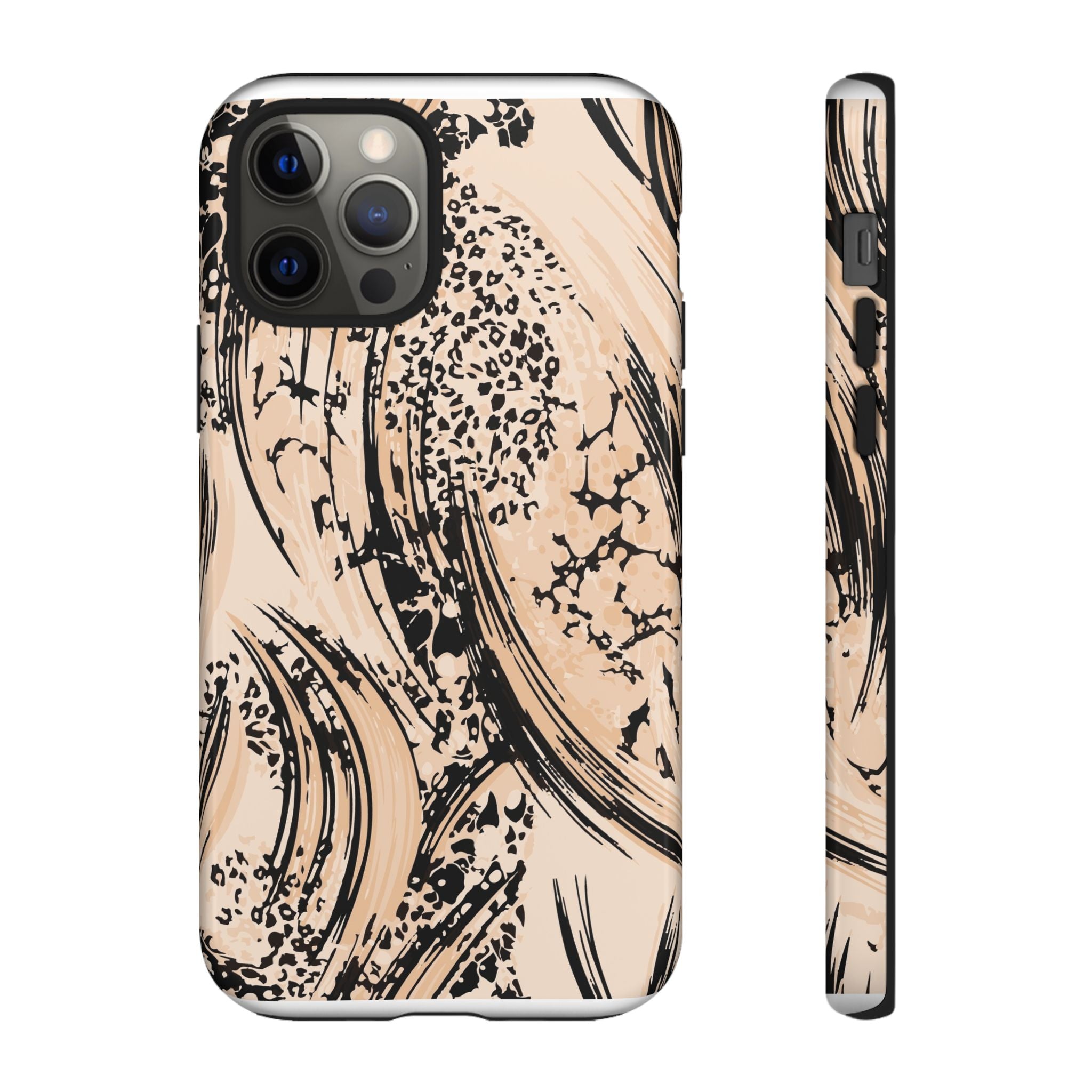 Abstract Brushstroke Phone Case — Neutral Beige & Black Artistic Protective Cover