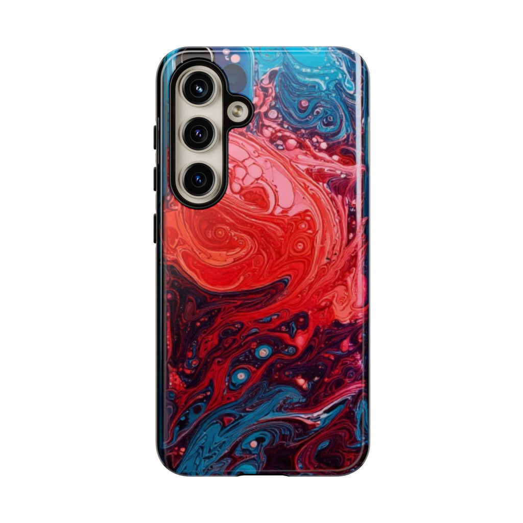 Abstract Red & Blue Swirl Tough Phone Case — Protective iPhone Cover with Fluid Art Design