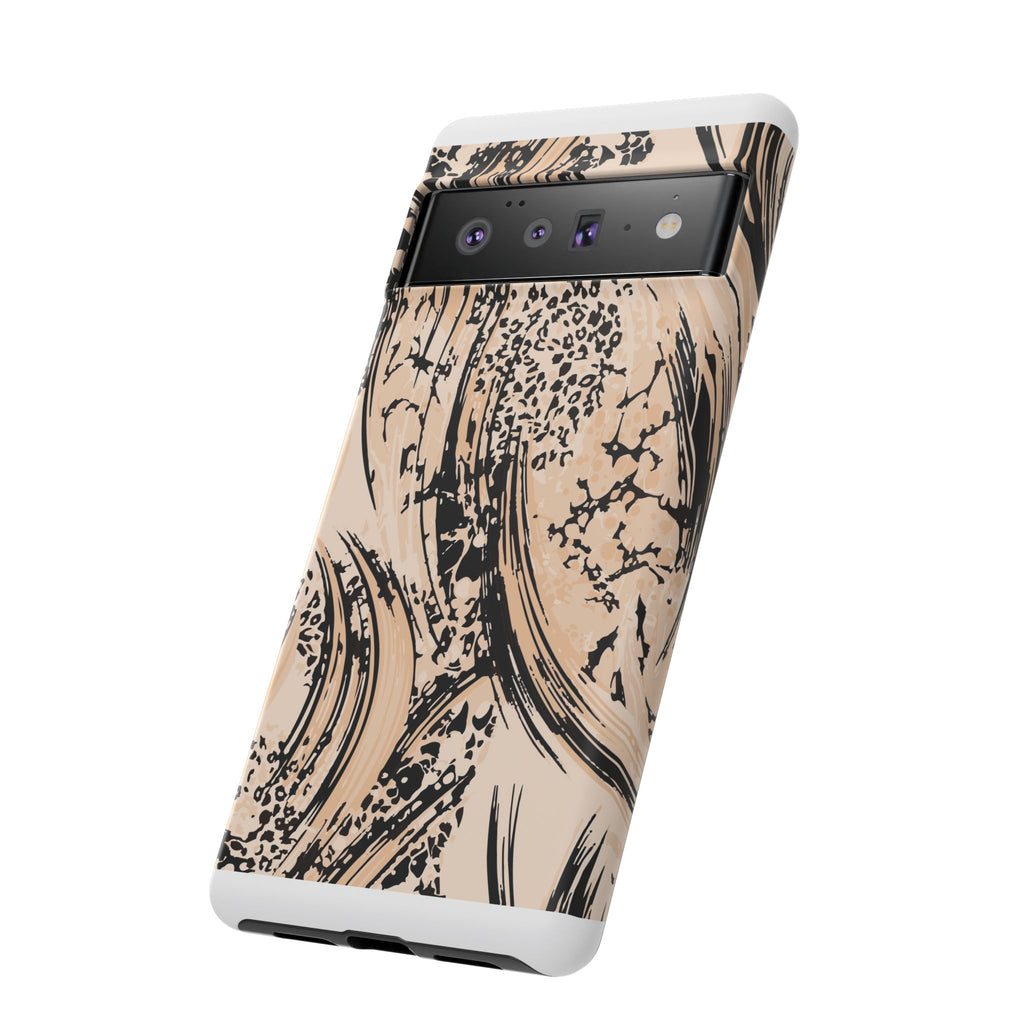 Abstract Brushstroke Phone Case — Neutral Beige & Black Artistic Protective Cover