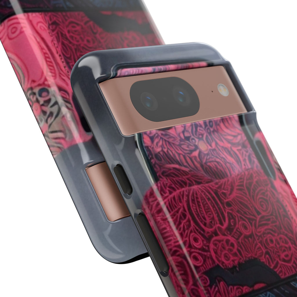 Floral Patchwork Tough Phone Case — Pink & Navy Doodle Design