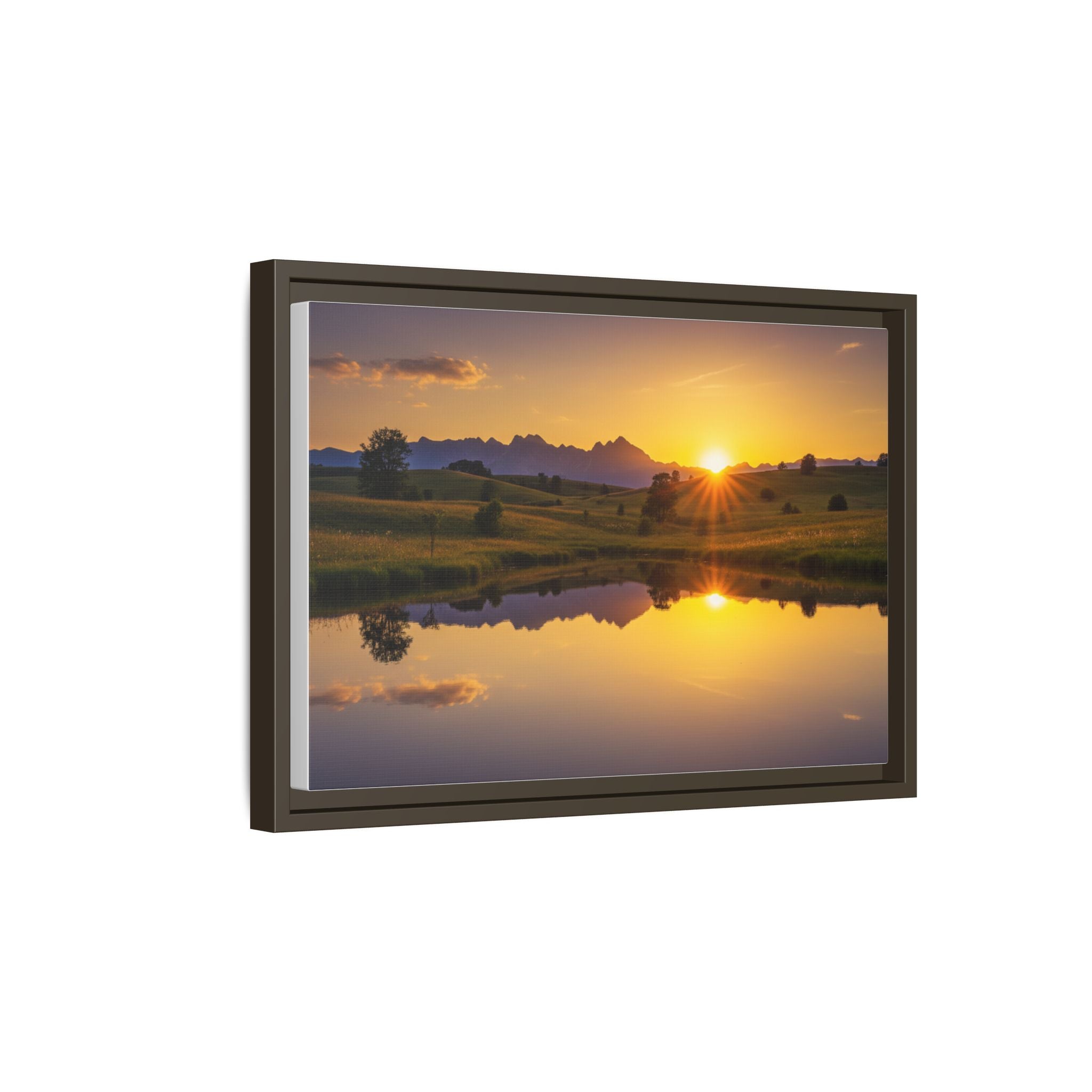Framed Matte Canvas Sunset Landscape — Serene Lake Reflection Wall Art