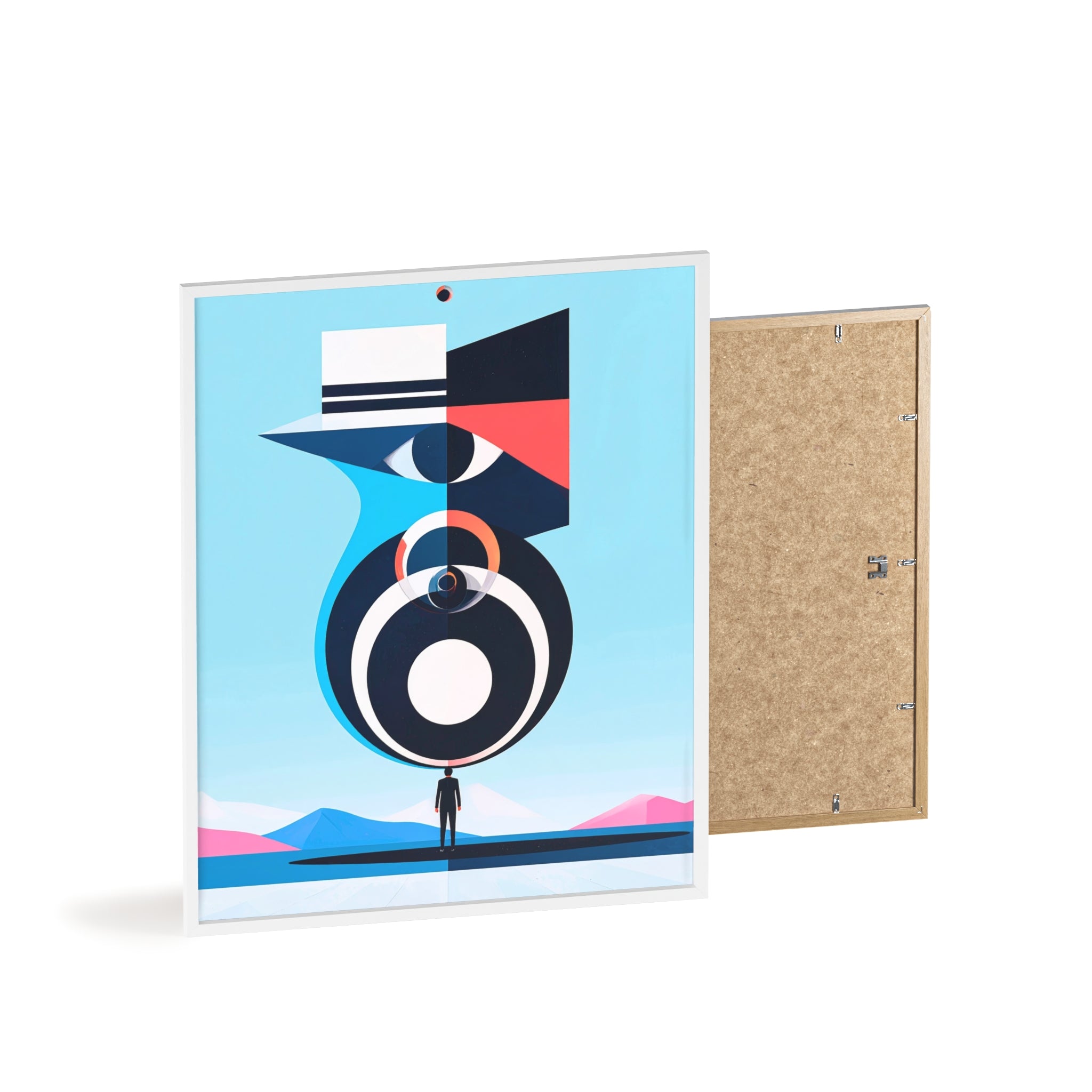 Abstract Geometric Bird Poster with Wooden Frame — Modern Minimalist Wall Art