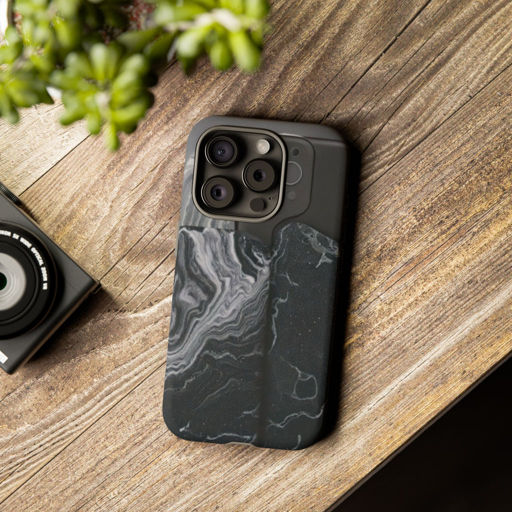 Black Marble Tough Phone Case — Protective iPhone Cover with Marble Texture