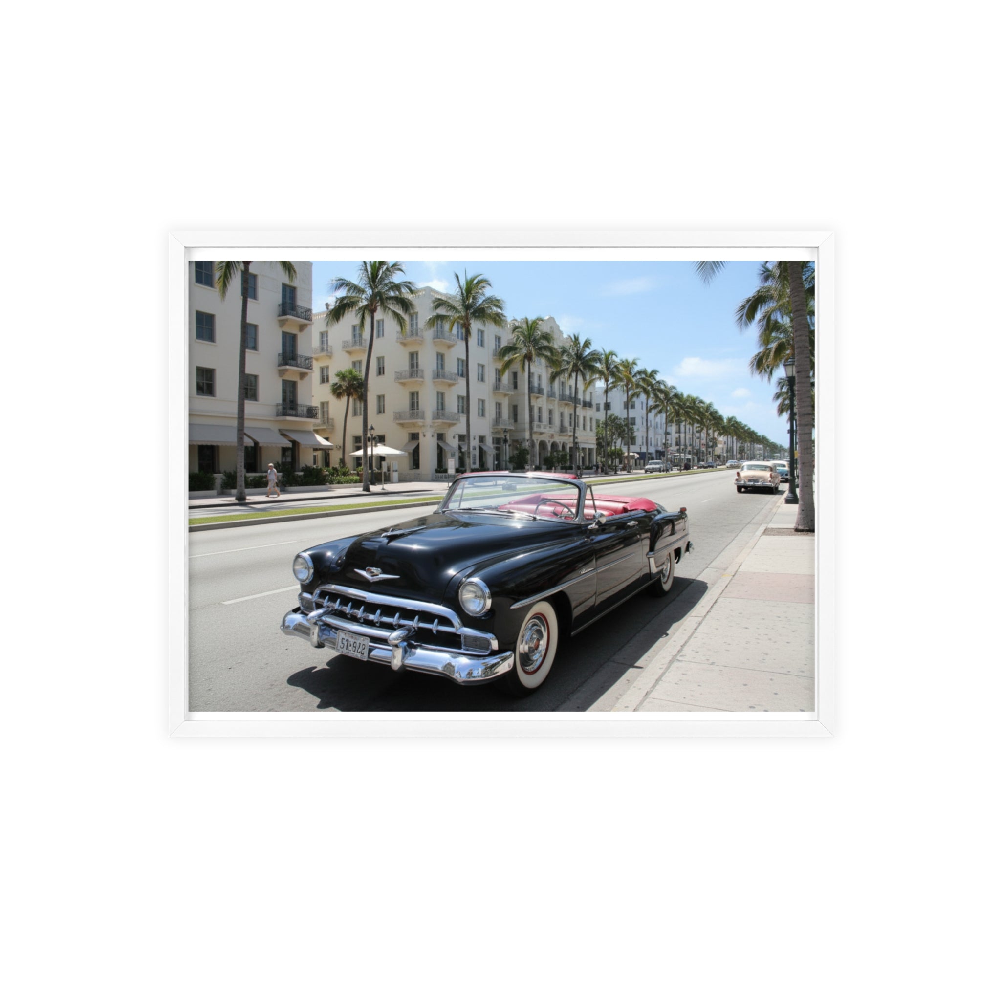 Vintage Convertible on Ocean Drive Framed Poster – Retro Classic Car Wall Art