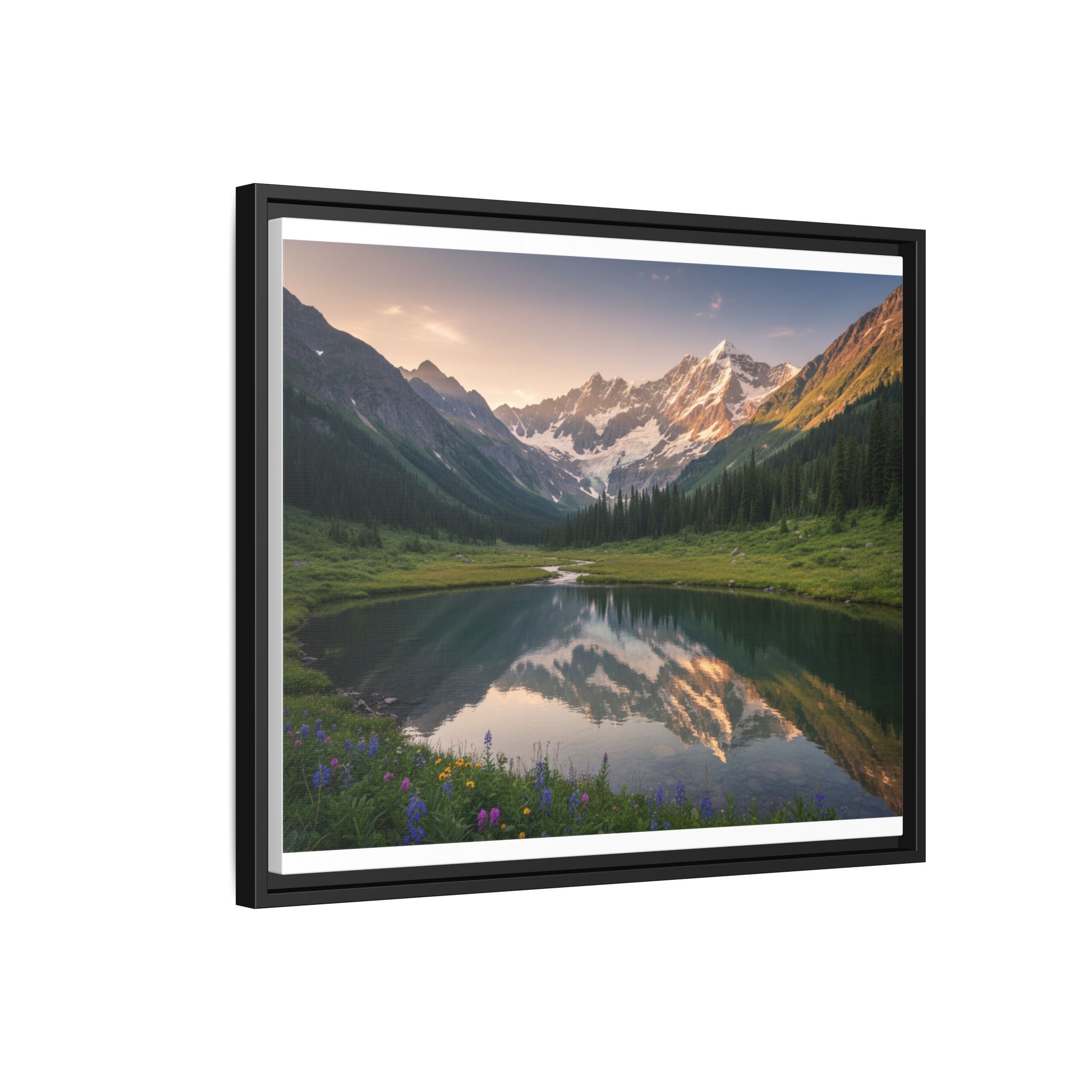 Matte Framed Canvas - Mountain Lake Landscape Wall Art