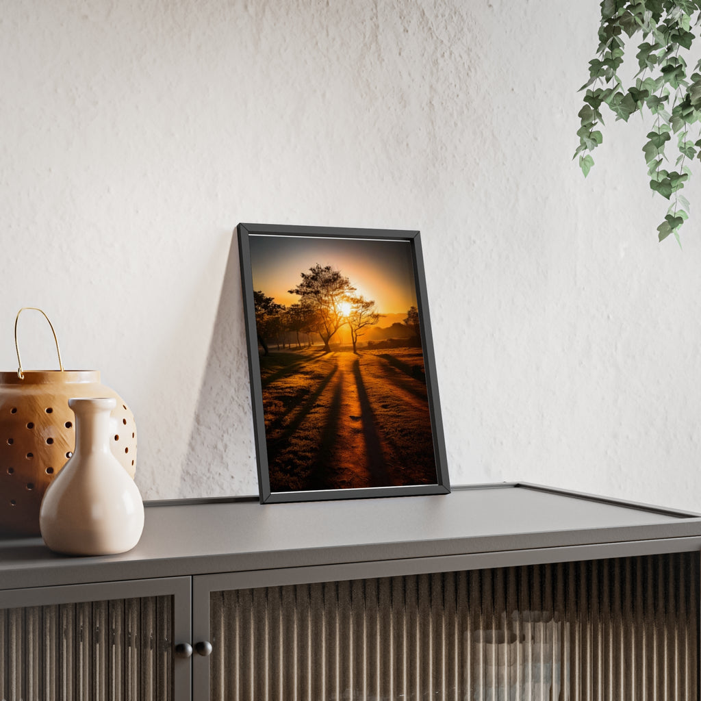 Sunrise Forest Poster — Framed Wooden Wall Art (Sunlit Trees)