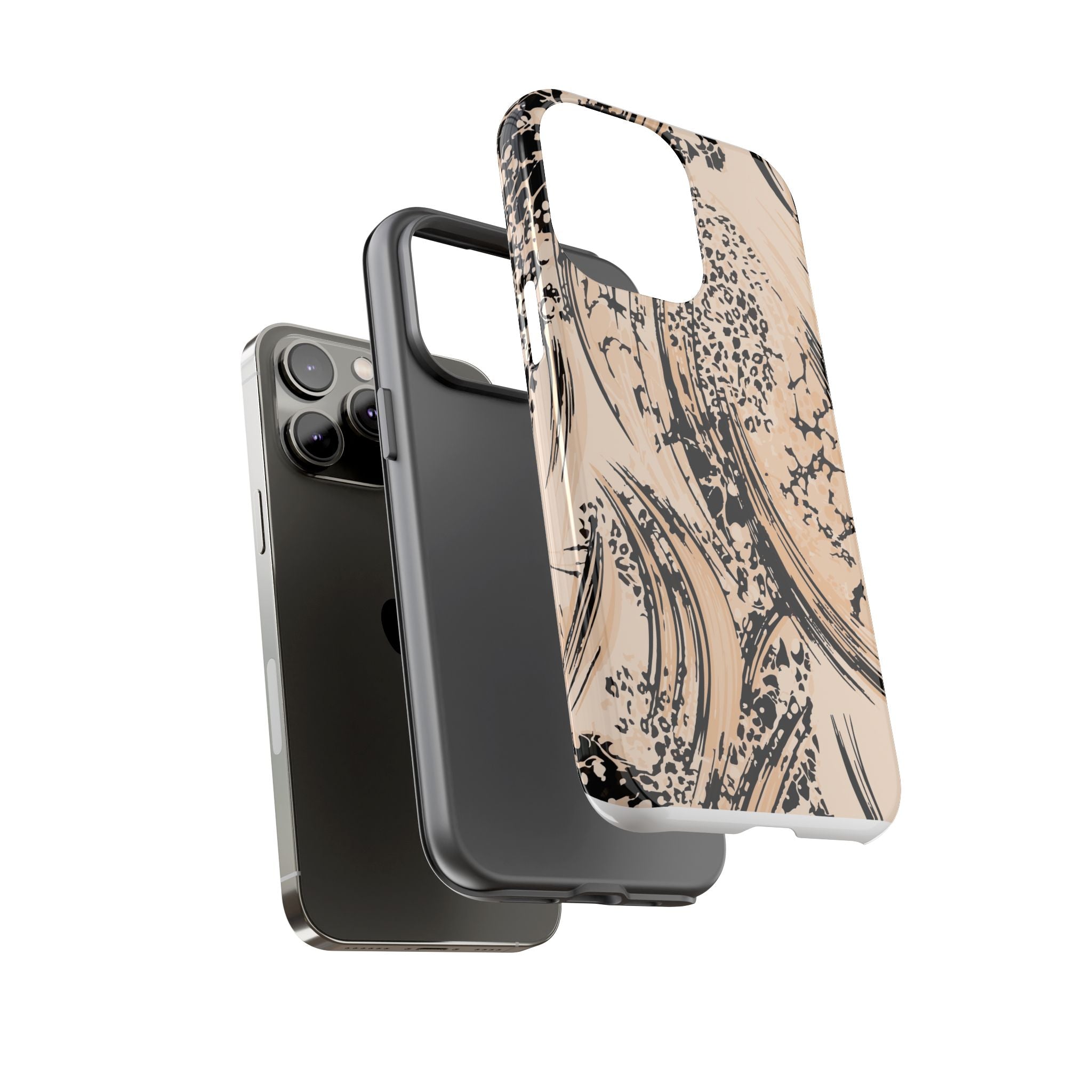 Abstract Brushstroke Phone Case — Neutral Beige & Black Artistic Protective Cover