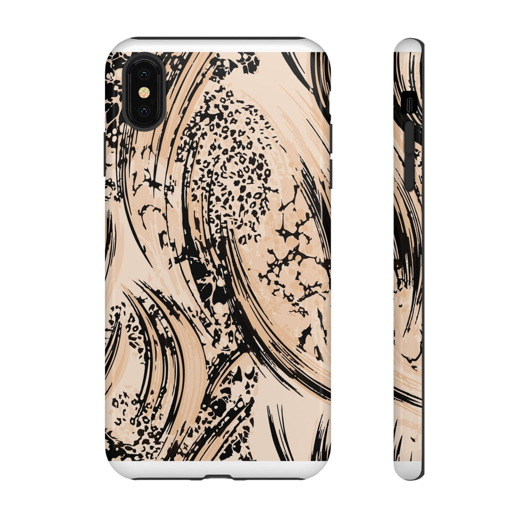 Abstract Brushstroke Phone Case — Neutral Beige & Black Artistic Protective Cover
