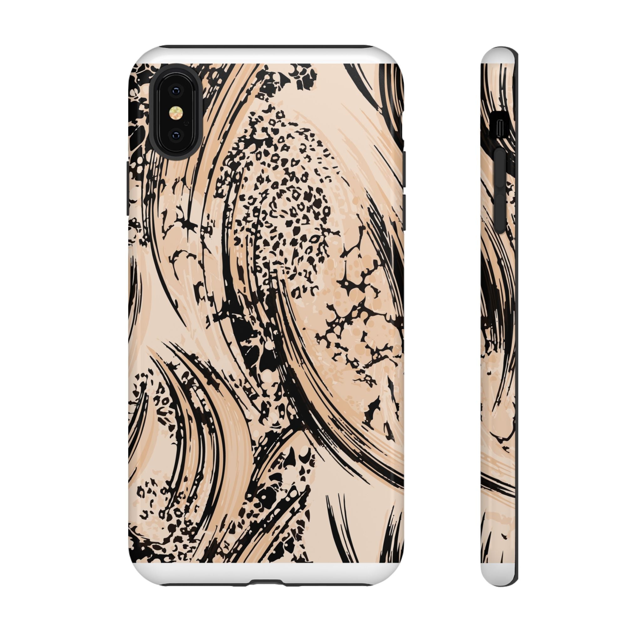 Abstract Brushstroke Phone Case — Neutral Beige & Black Artistic Protective Cover
