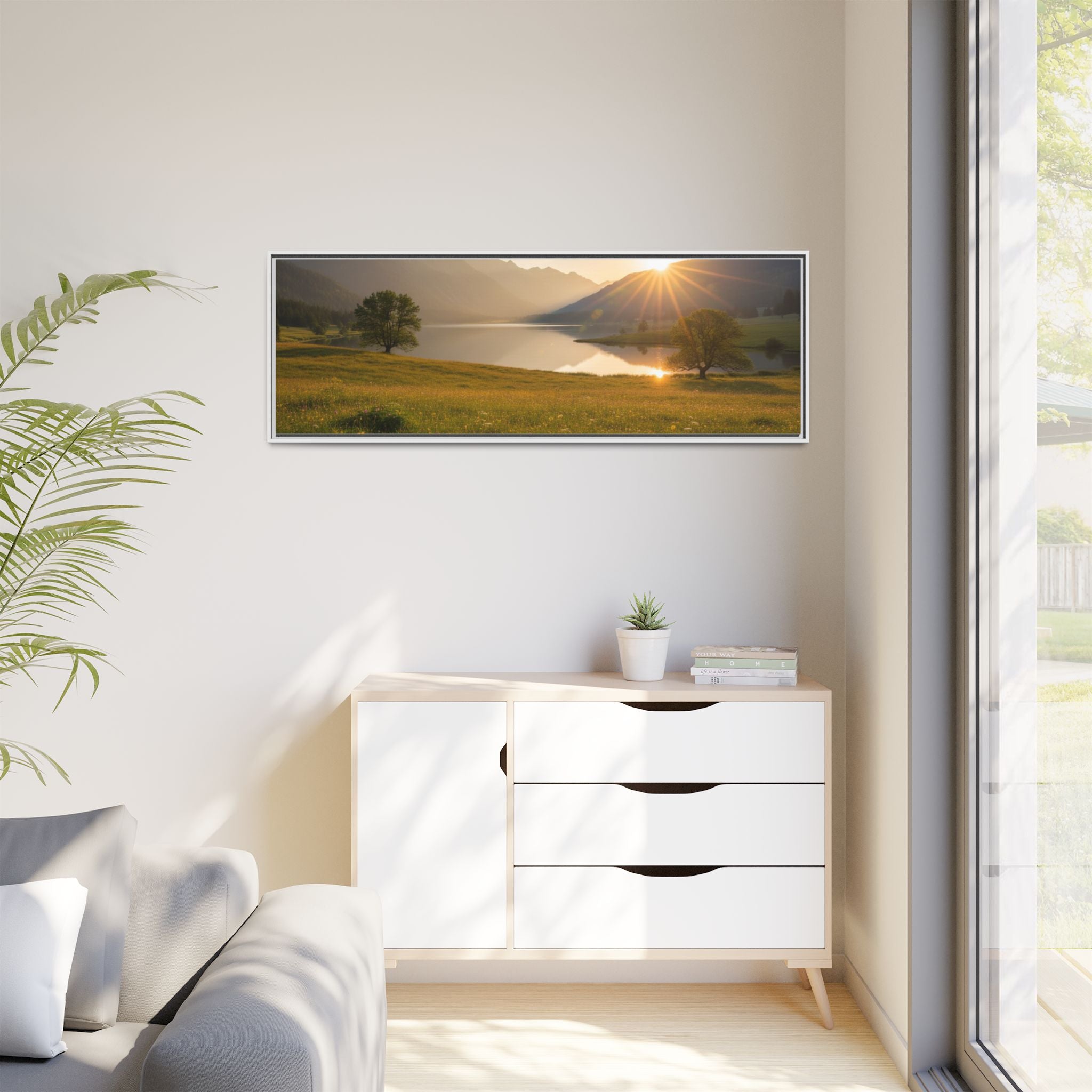 Sunrise Mountain Lake Matte Canvas — Framed Landscape Wall Art