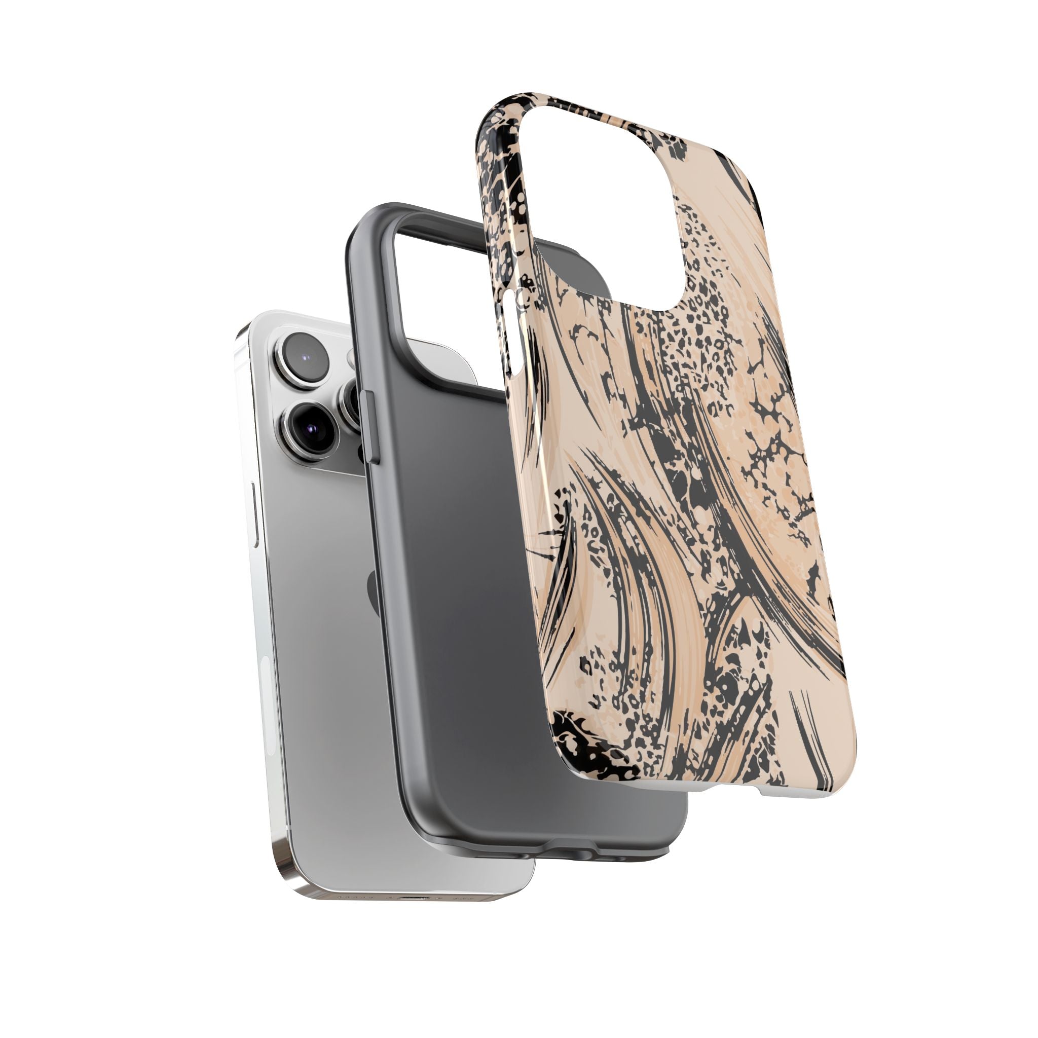 Abstract Brushstroke Phone Case — Neutral Beige & Black Artistic Protective Cover