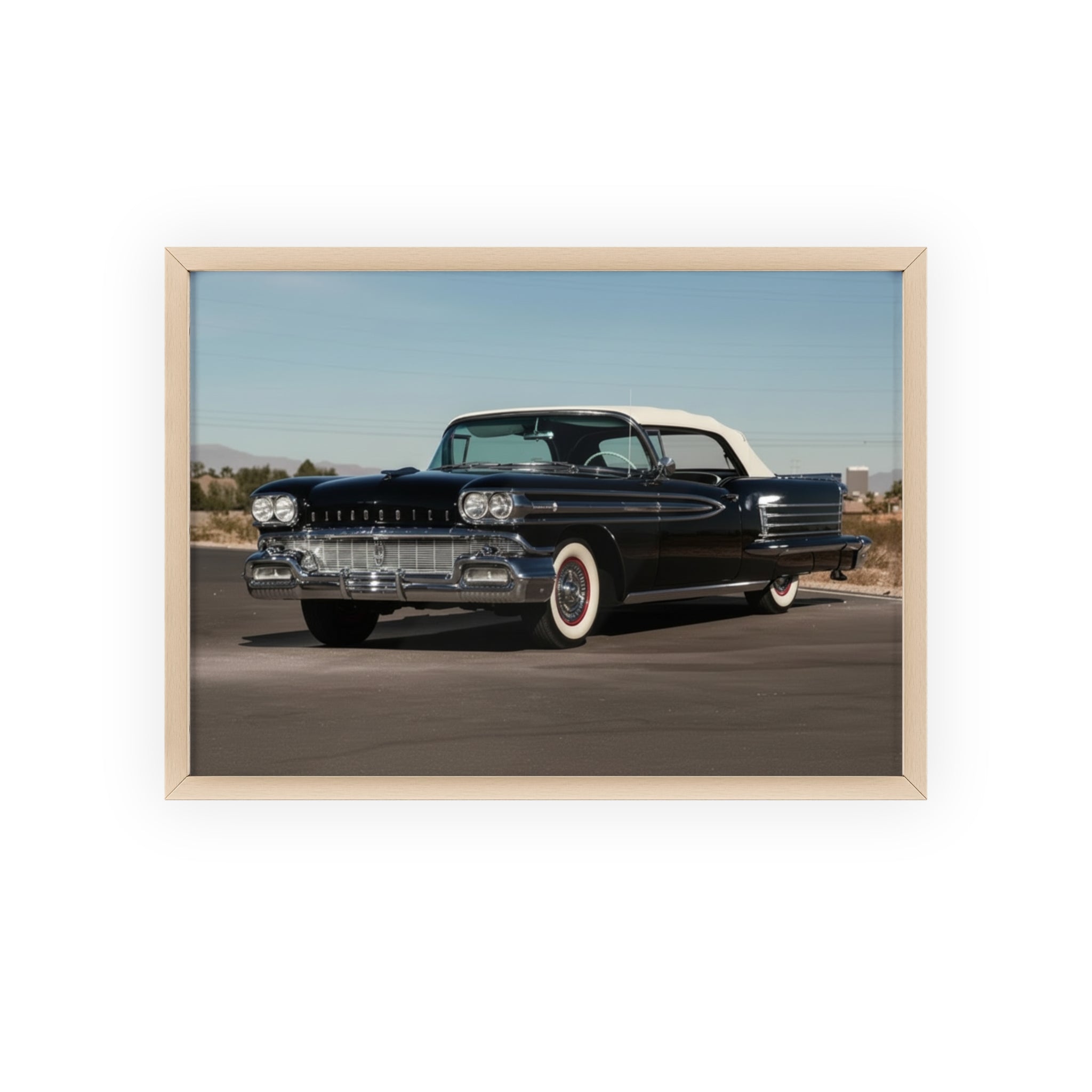 Vintage Black Classic Car Poster with Wooden Frame — Retro Automobile Wall Art