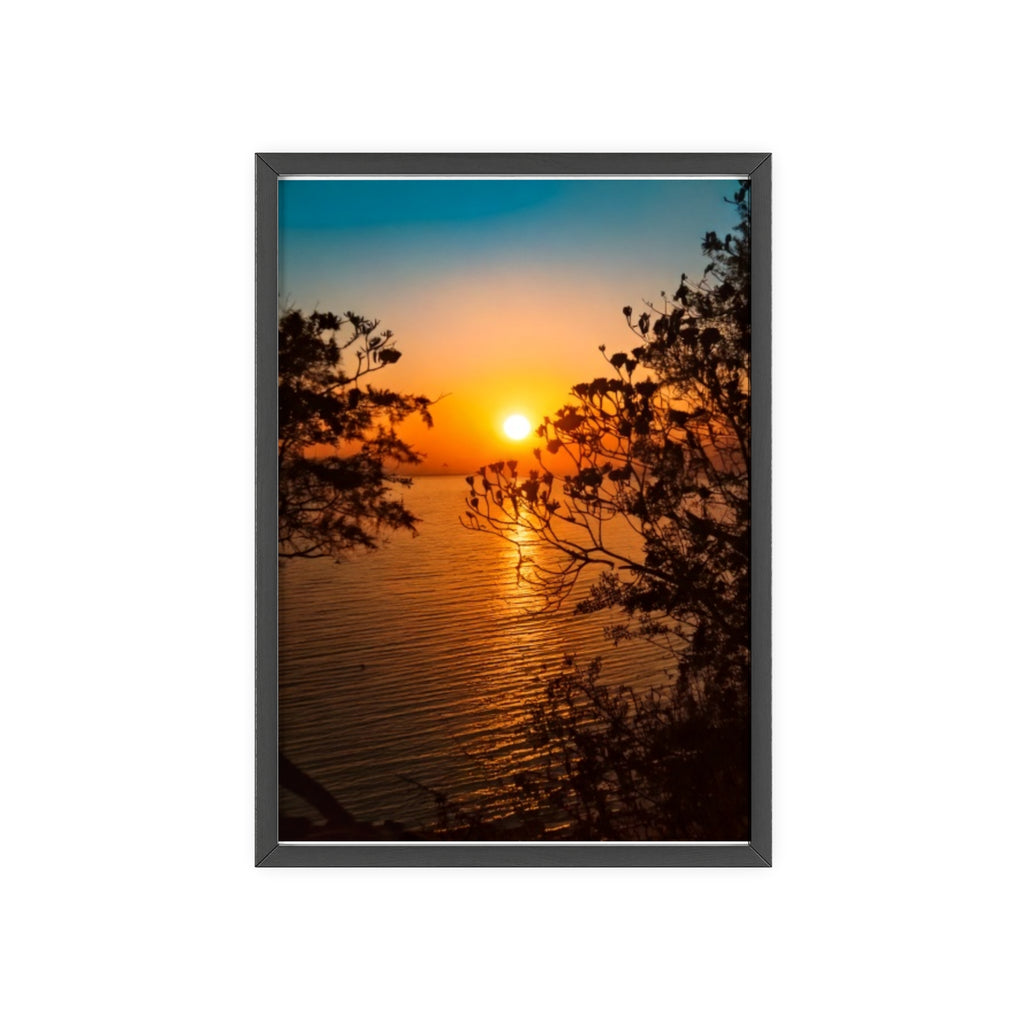 Sunset Coastal Poster with Wooden Frame — Framed Beach Wall Art