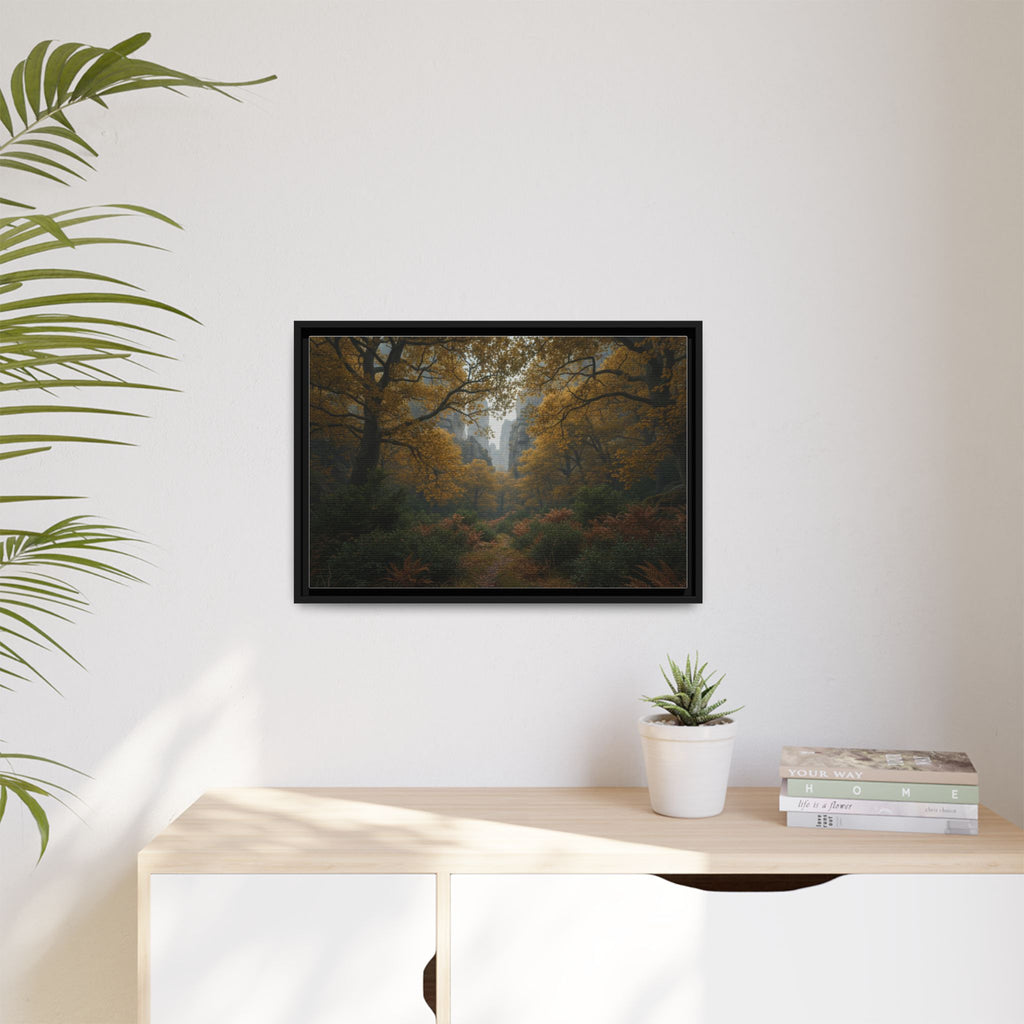 Autumn Forest Path Matte Canvas Print — Framed Wall Art