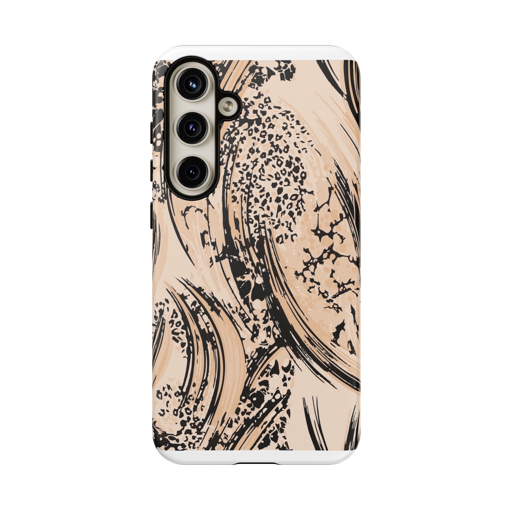 Abstract Brushstroke Phone Case — Neutral Beige & Black Artistic Protective Cover