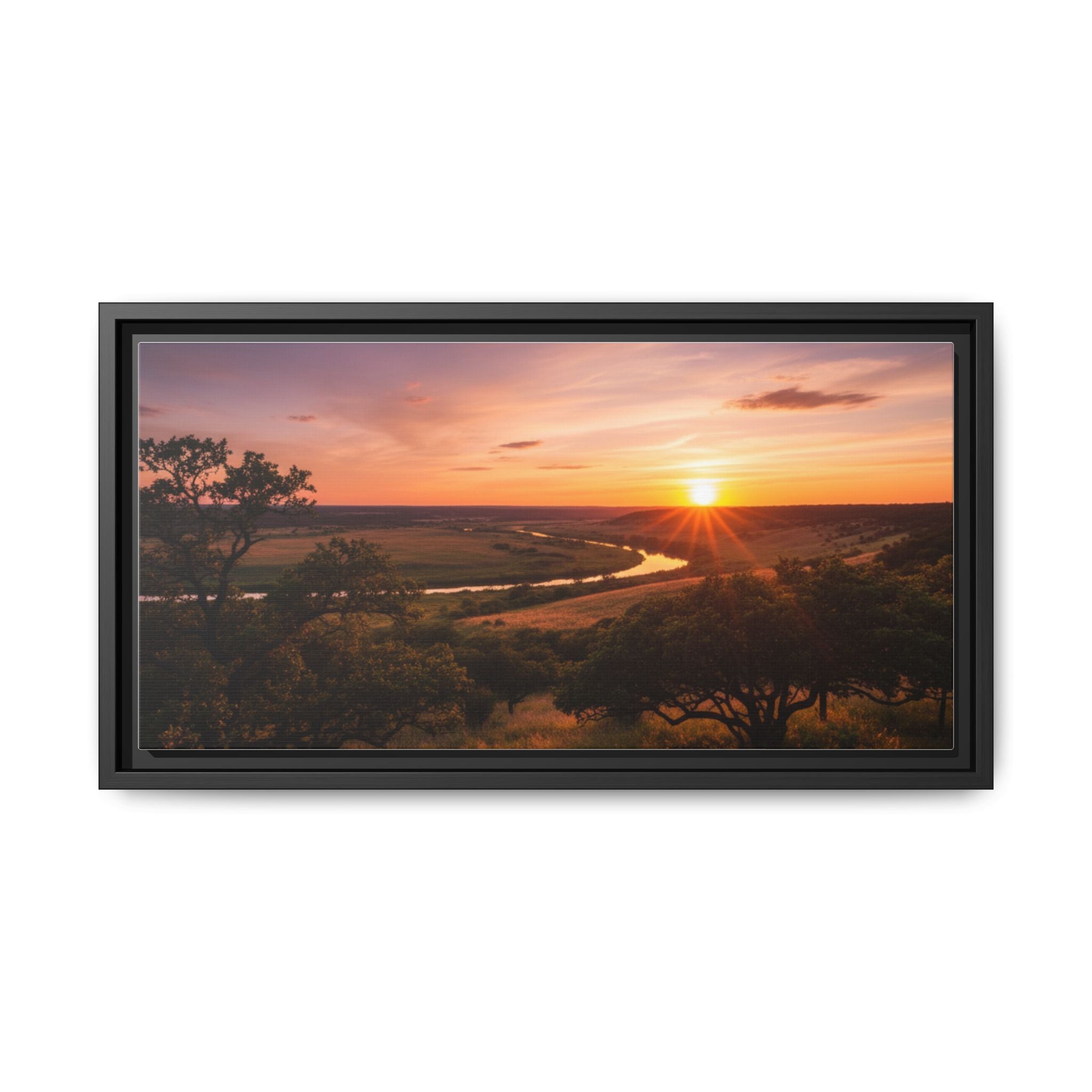 Sunset River Matte Canvas Framed Wall Art