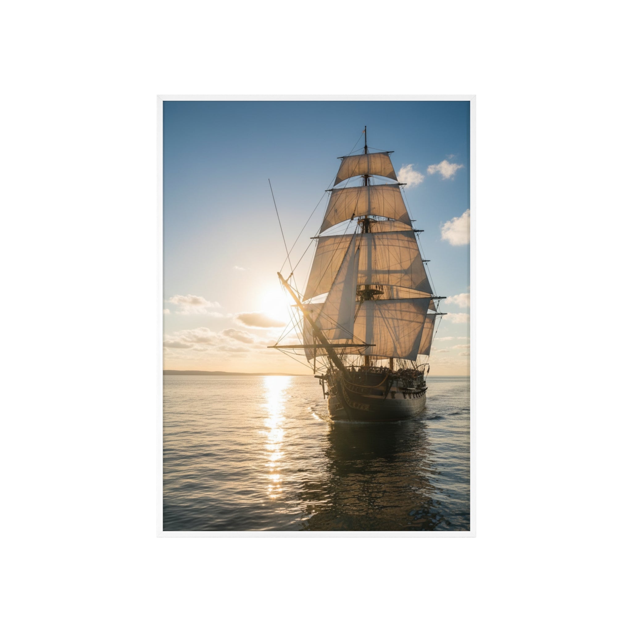 Sailboat Sunset Poster with Wooden Frame — Nautical Wall Art