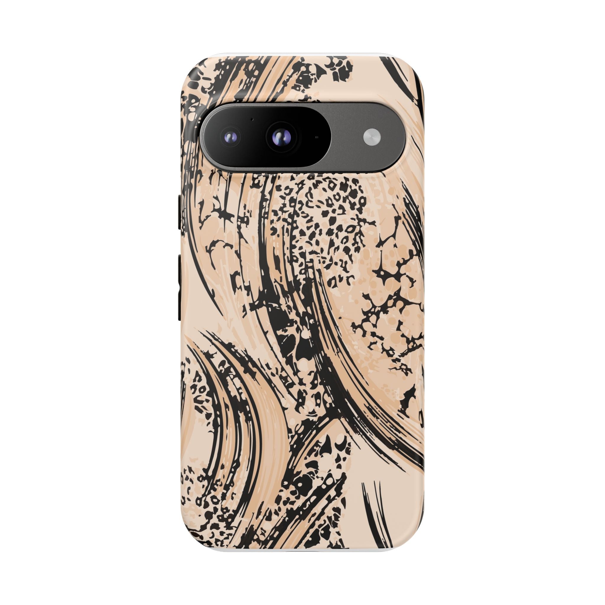 Abstract Brushstroke Phone Case — Neutral Beige & Black Artistic Protective Cover