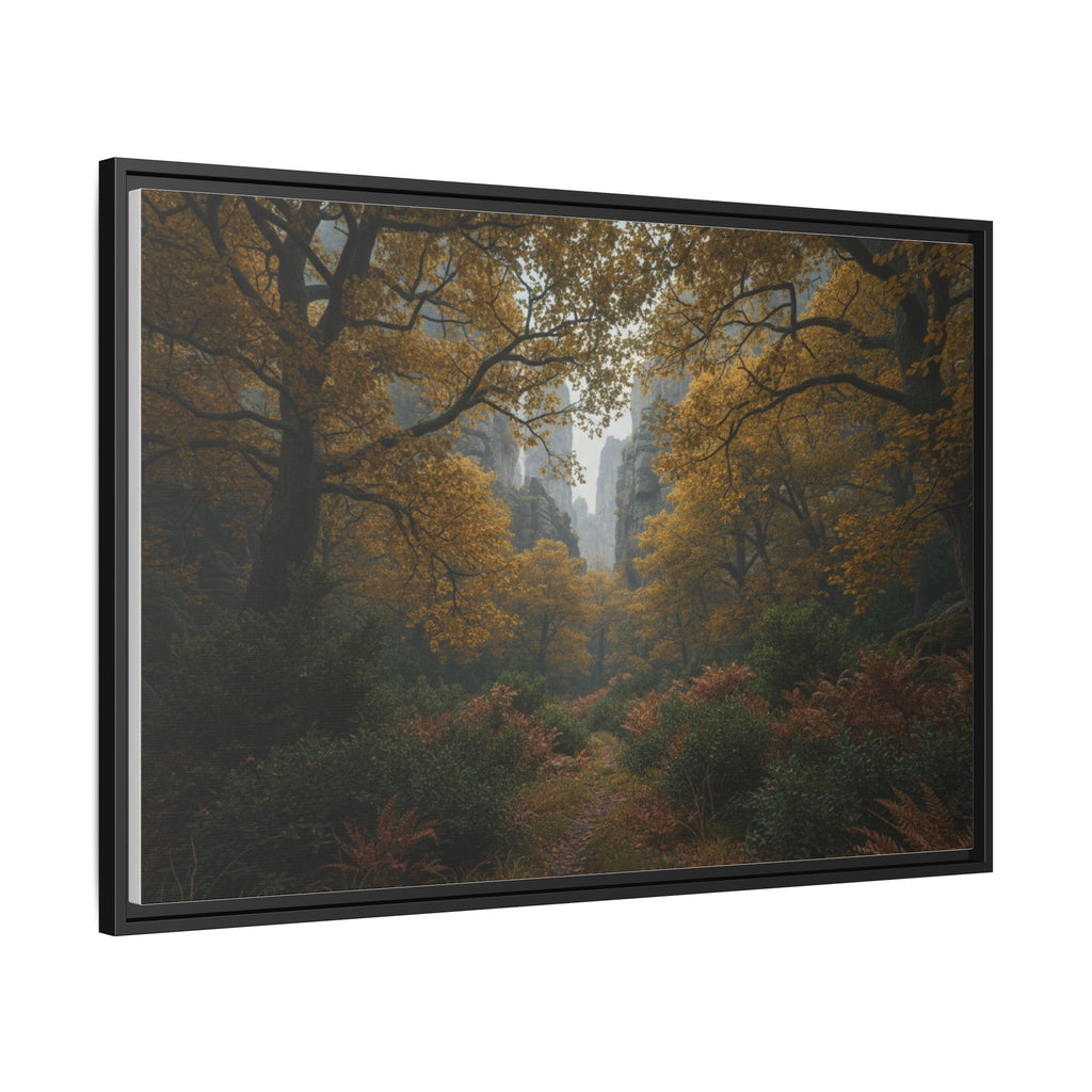 Autumn Forest Path Matte Canvas Print — Framed Wall Art