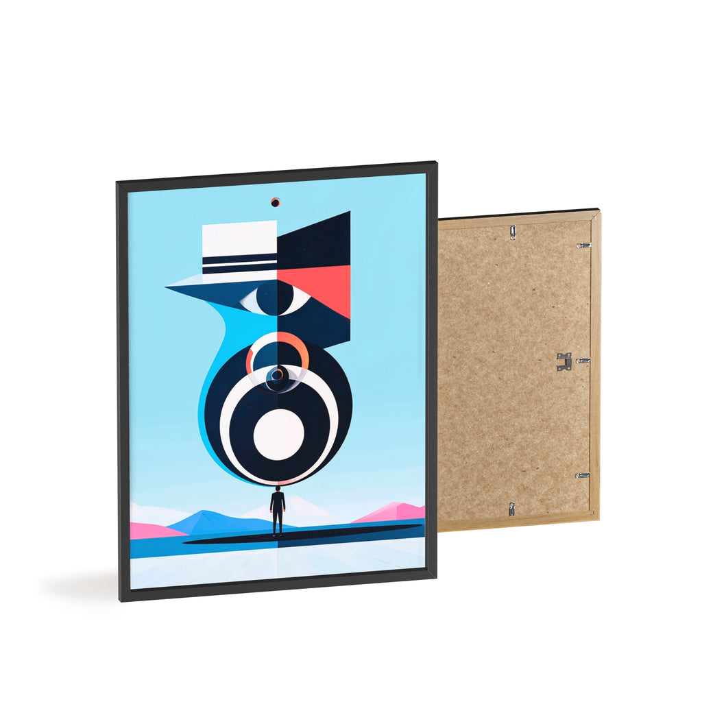 Abstract Geometric Bird Poster with Wooden Frame — Modern Minimalist Wall Art