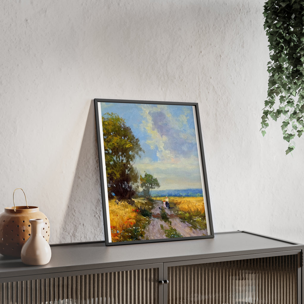 Framed Countryside Landscape Poster — Rustic Wooden Frame Wall Art