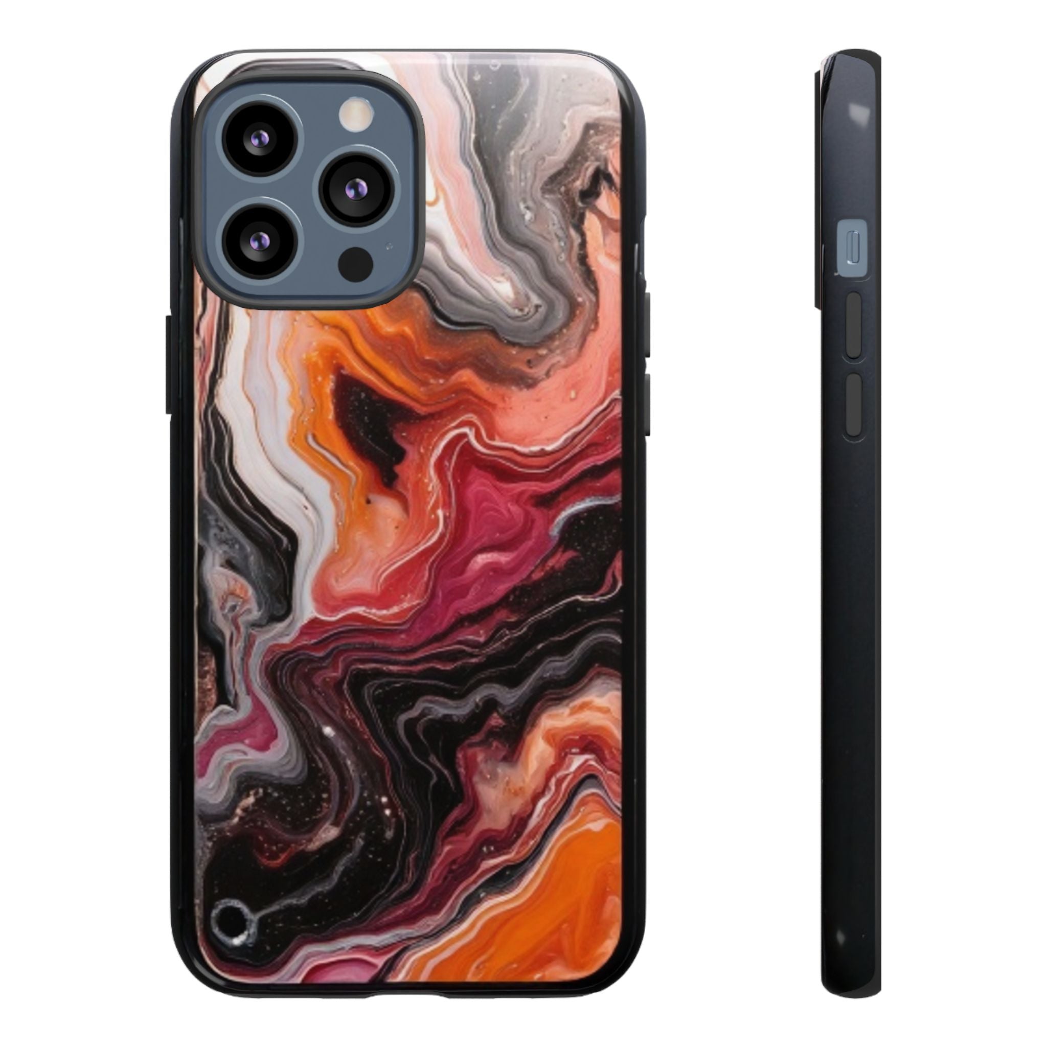 Marble Swirl Tough Phone Case — Orange Red Abstract Protective Cover