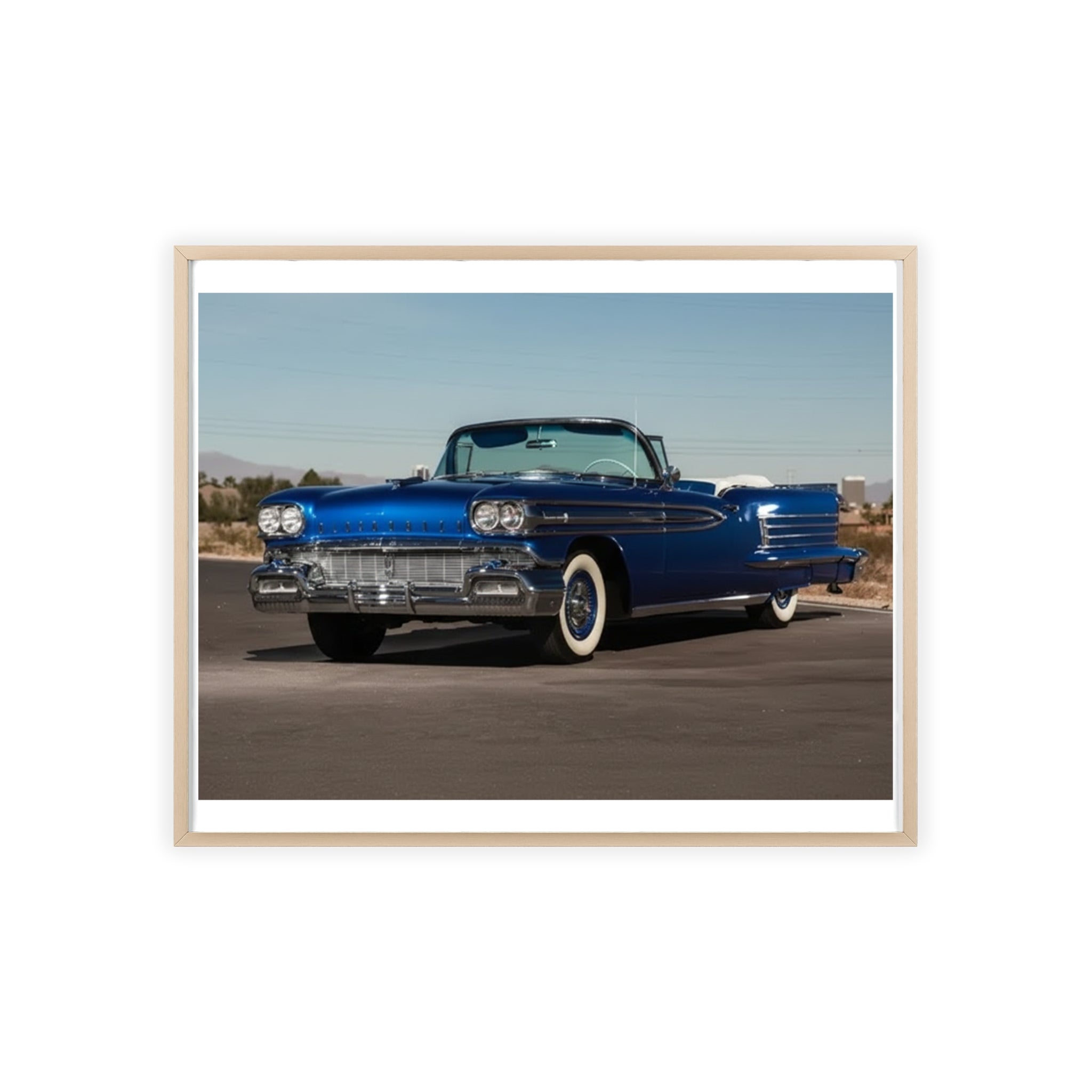 Framed Vintage Blue Classic Car Poster — Retro Automobile Wall Art