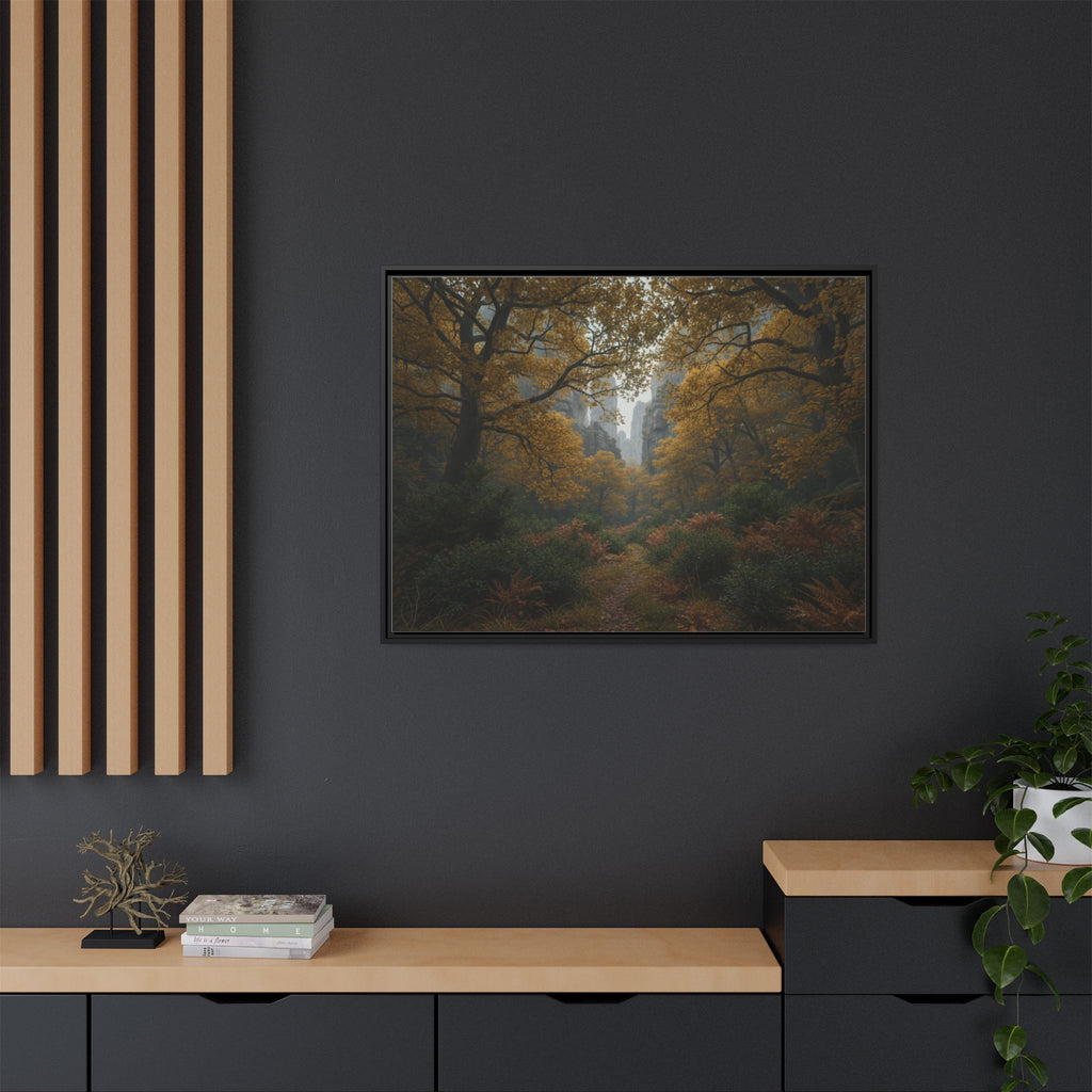 Autumn Forest Path Matte Canvas Print — Framed Wall Art