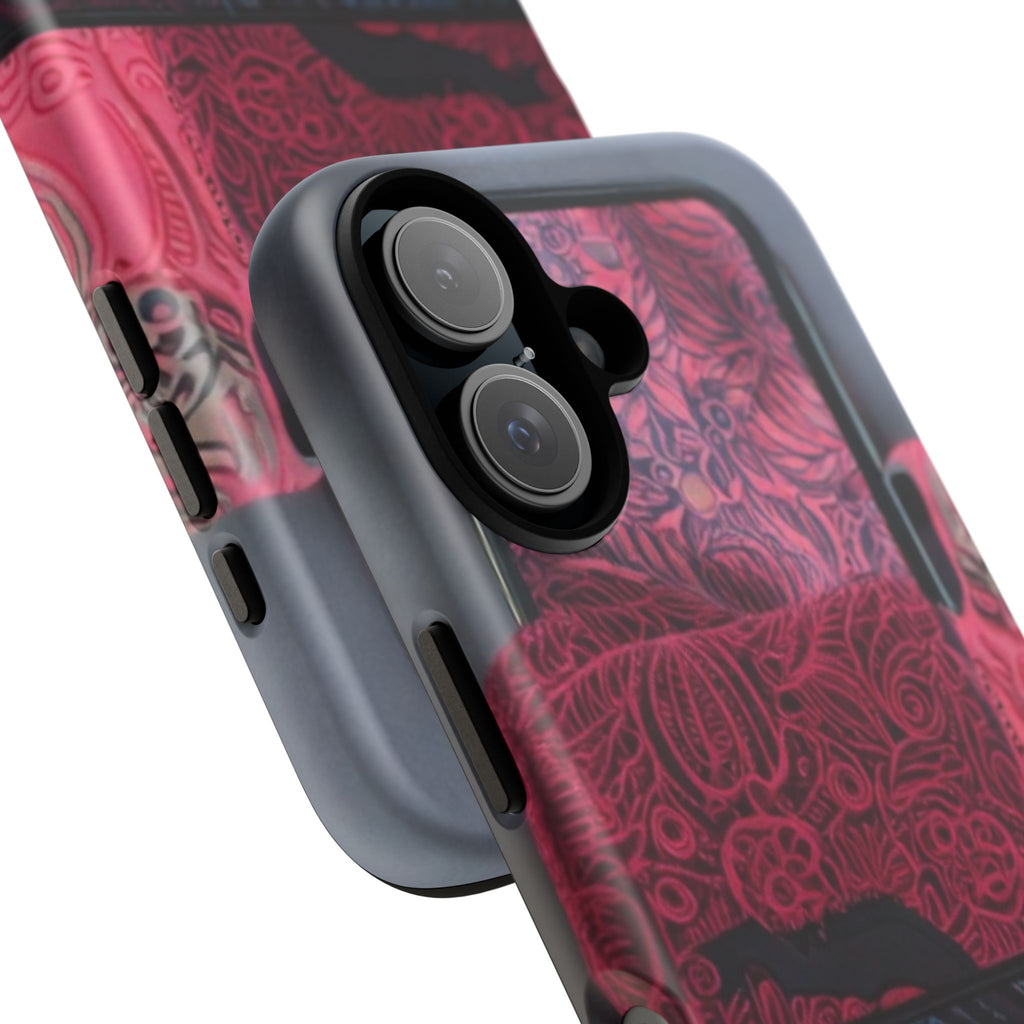 Floral Patchwork Tough Phone Case — Pink & Navy Doodle Design