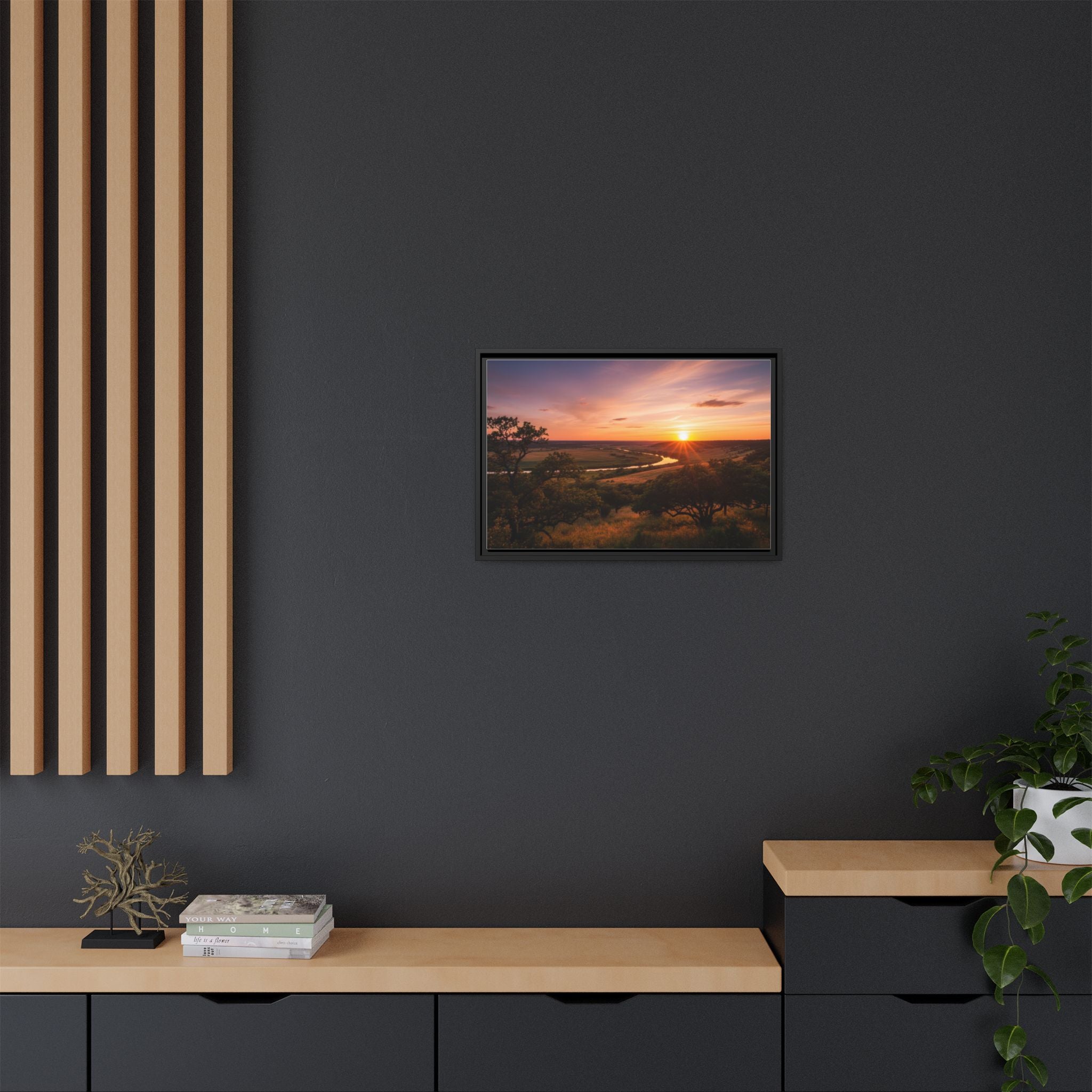 Sunset River Matte Canvas Framed Wall Art