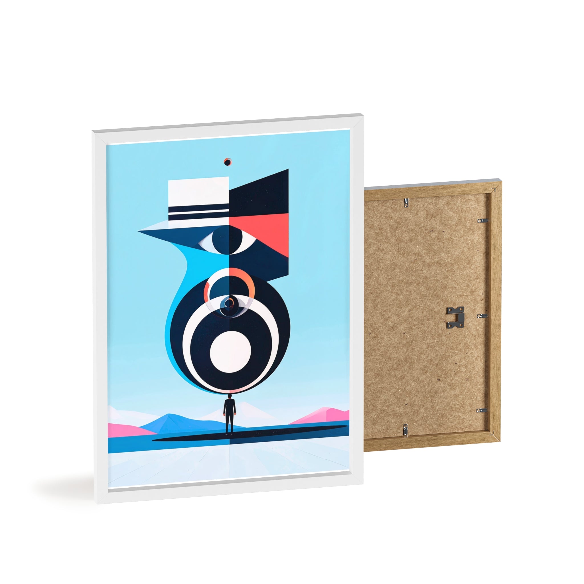 Abstract Geometric Bird Poster with Wooden Frame — Modern Minimalist Wall Art