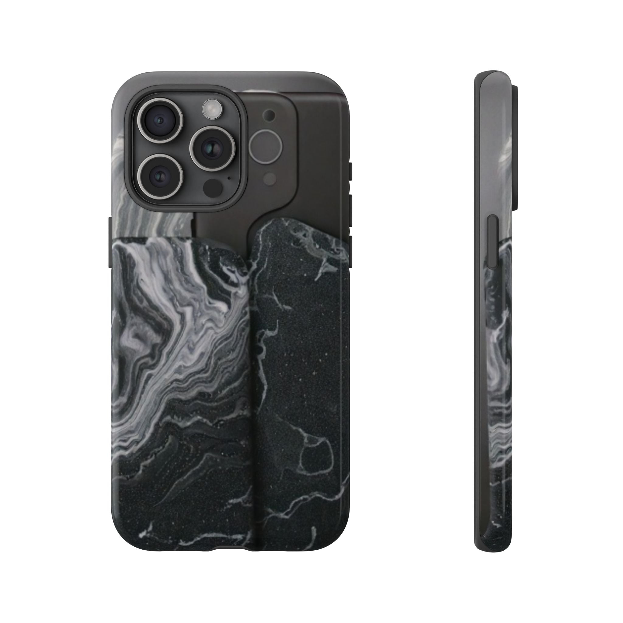 Black Marble Tough Phone Case — Protective iPhone Cover with Marble Texture