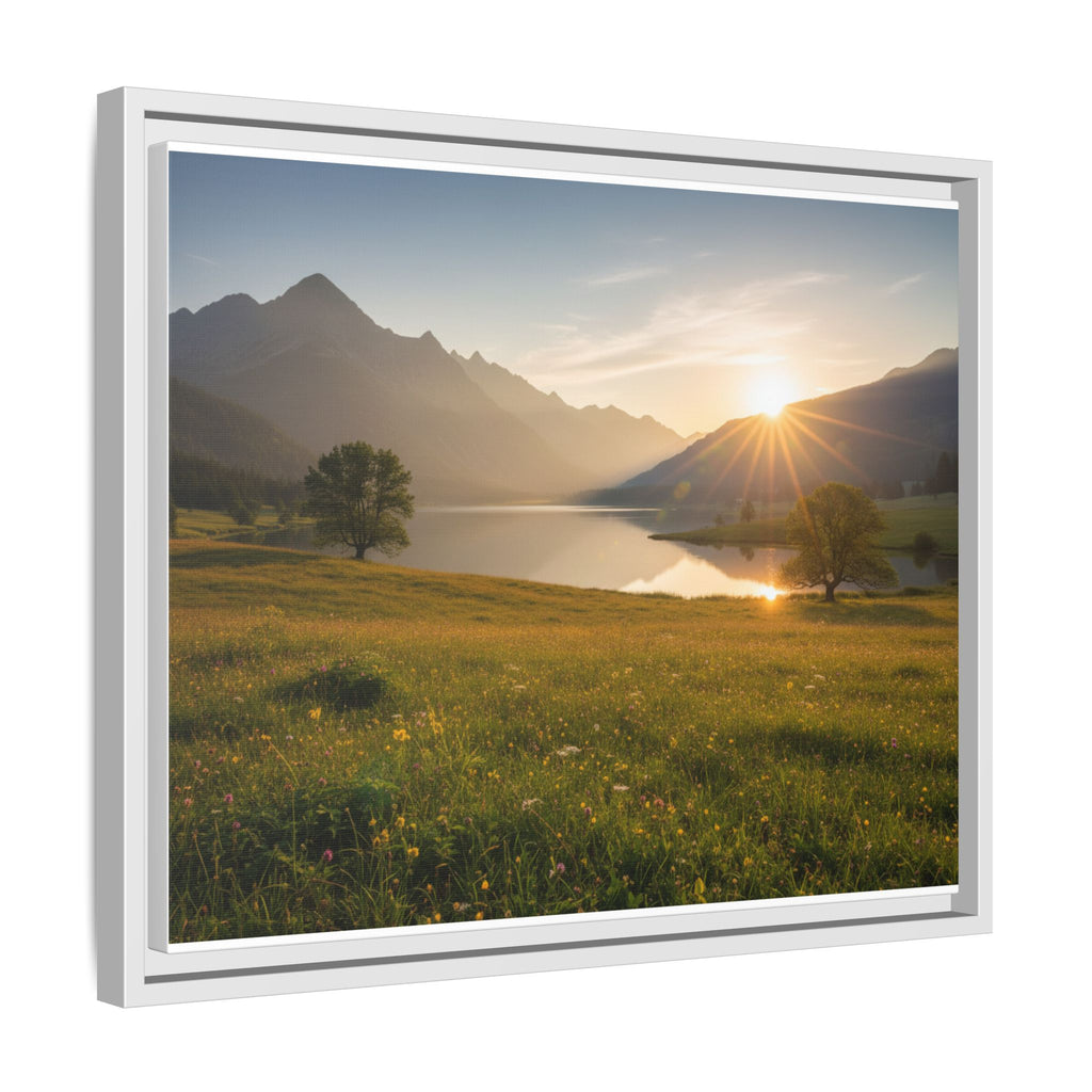 Sunrise Mountain Lake Matte Canvas — Framed Landscape Wall Art