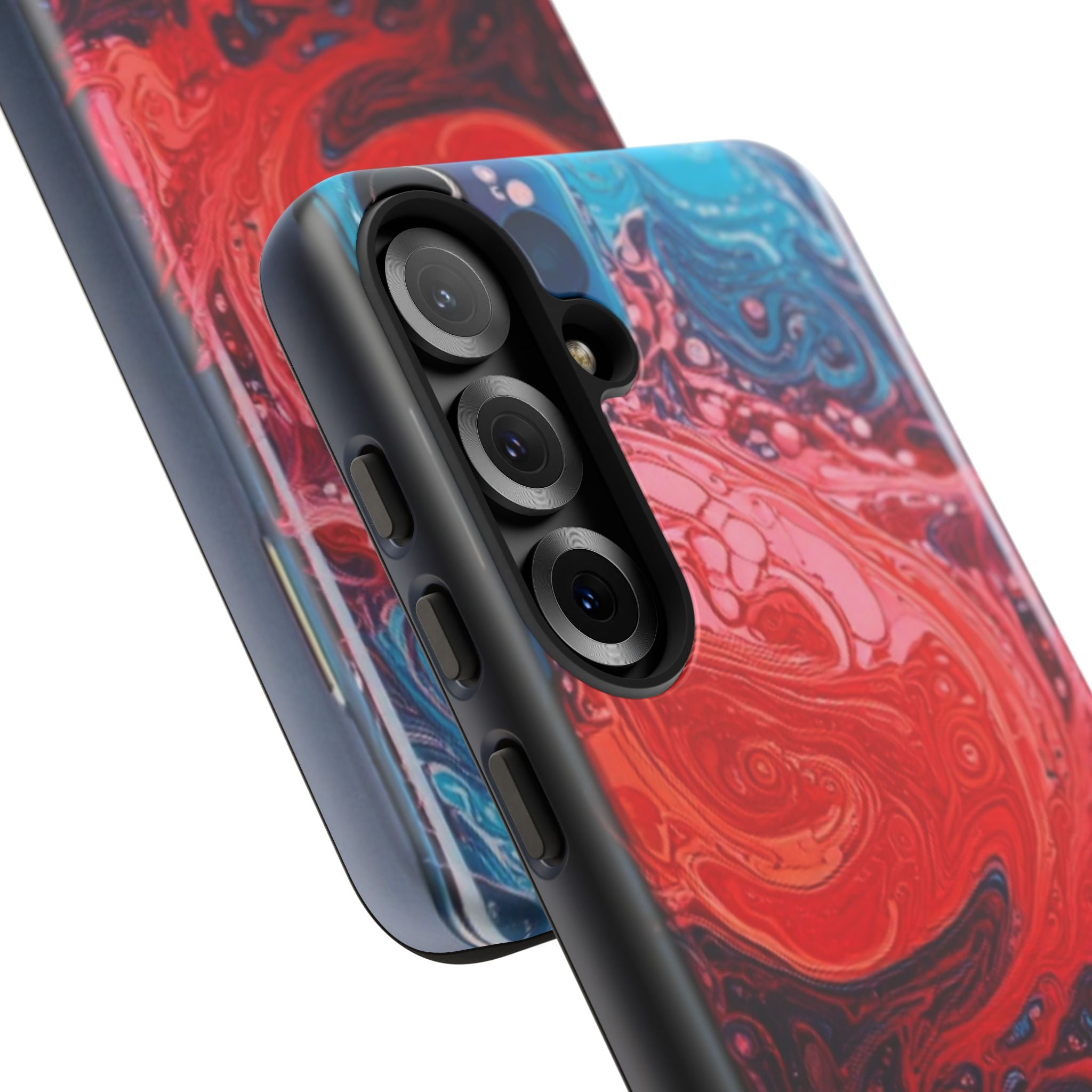 Abstract Red & Blue Swirl Tough Phone Case — Protective iPhone Cover with Fluid Art Design