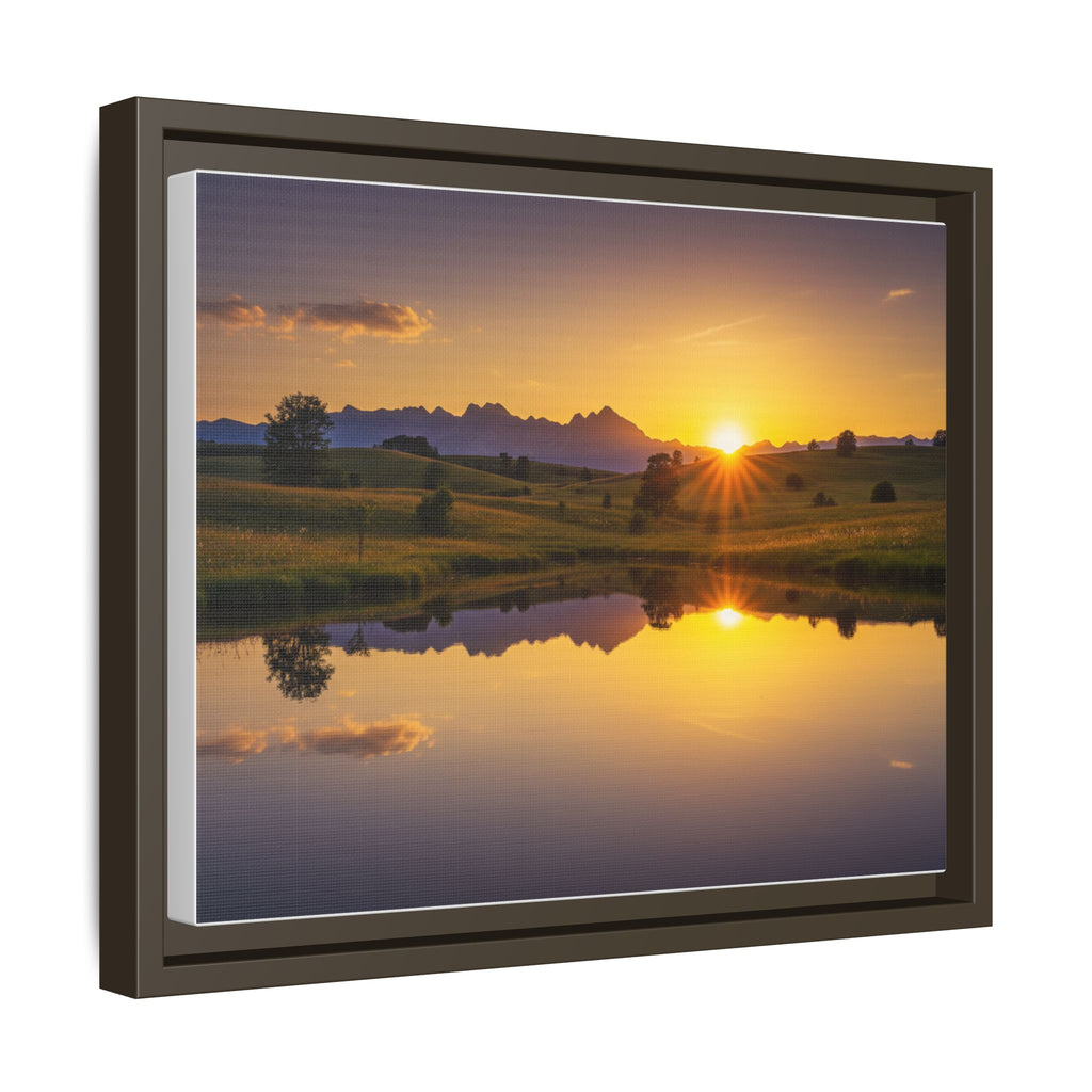 Framed Matte Canvas Sunset Landscape — Serene Lake Reflection Wall Art