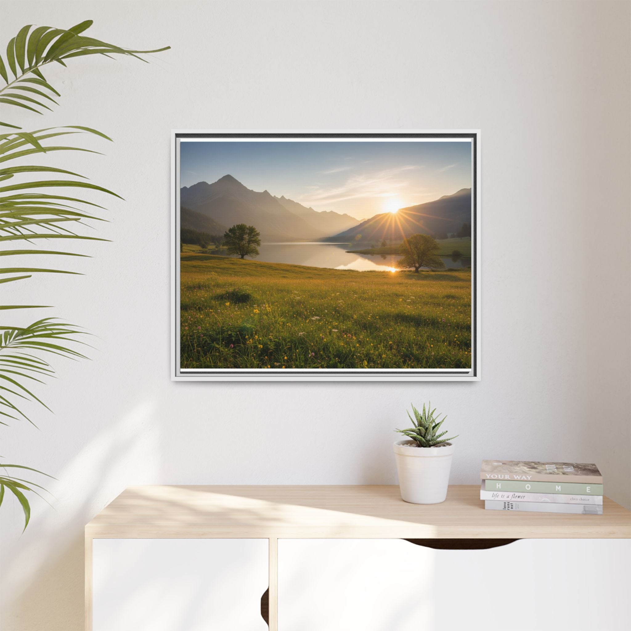 Sunrise Mountain Lake Matte Canvas — Framed Landscape Wall Art
