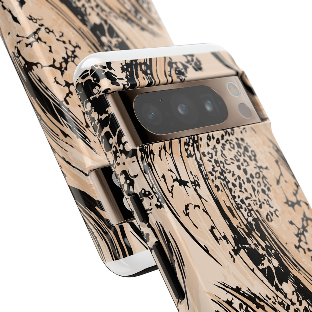 Abstract Brushstroke Phone Case — Neutral Beige & Black Artistic Protective Cover