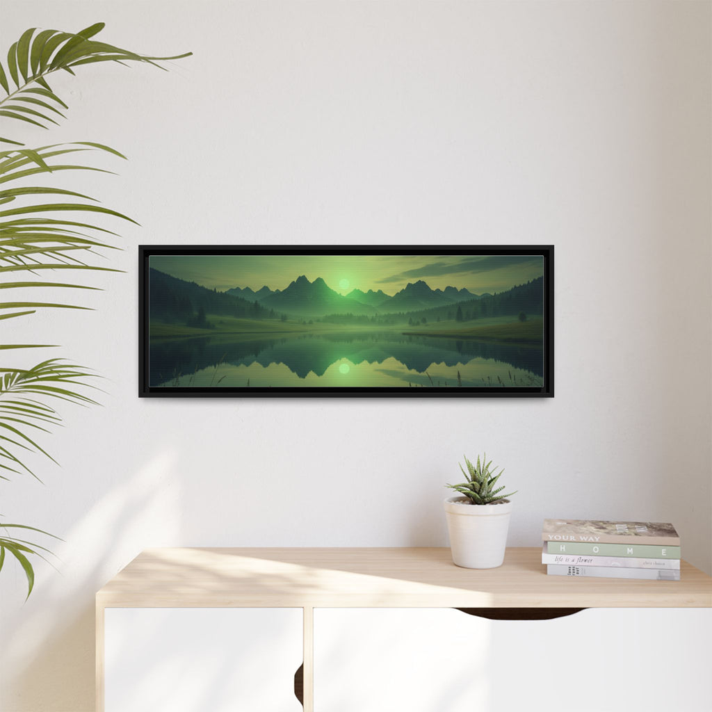 Framed Matte Canvas Print — Serene Green Mountain Lake Landscape