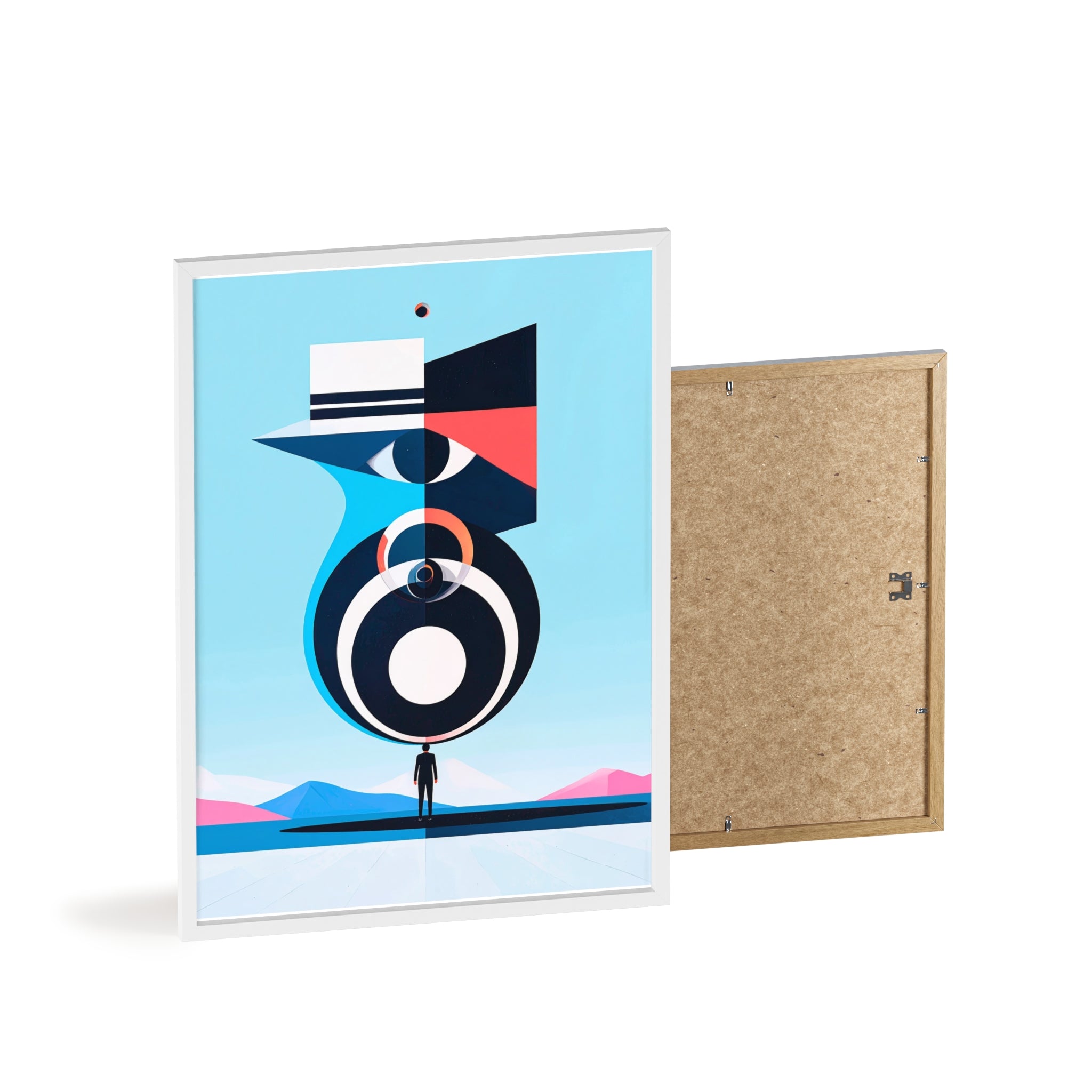 Abstract Geometric Bird Poster with Wooden Frame — Modern Minimalist Wall Art