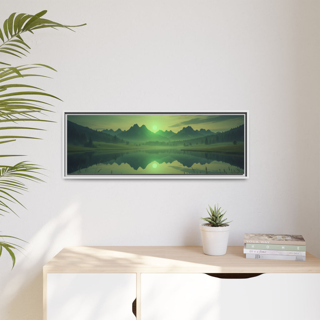 Framed Matte Canvas Print — Serene Green Mountain Lake Landscape