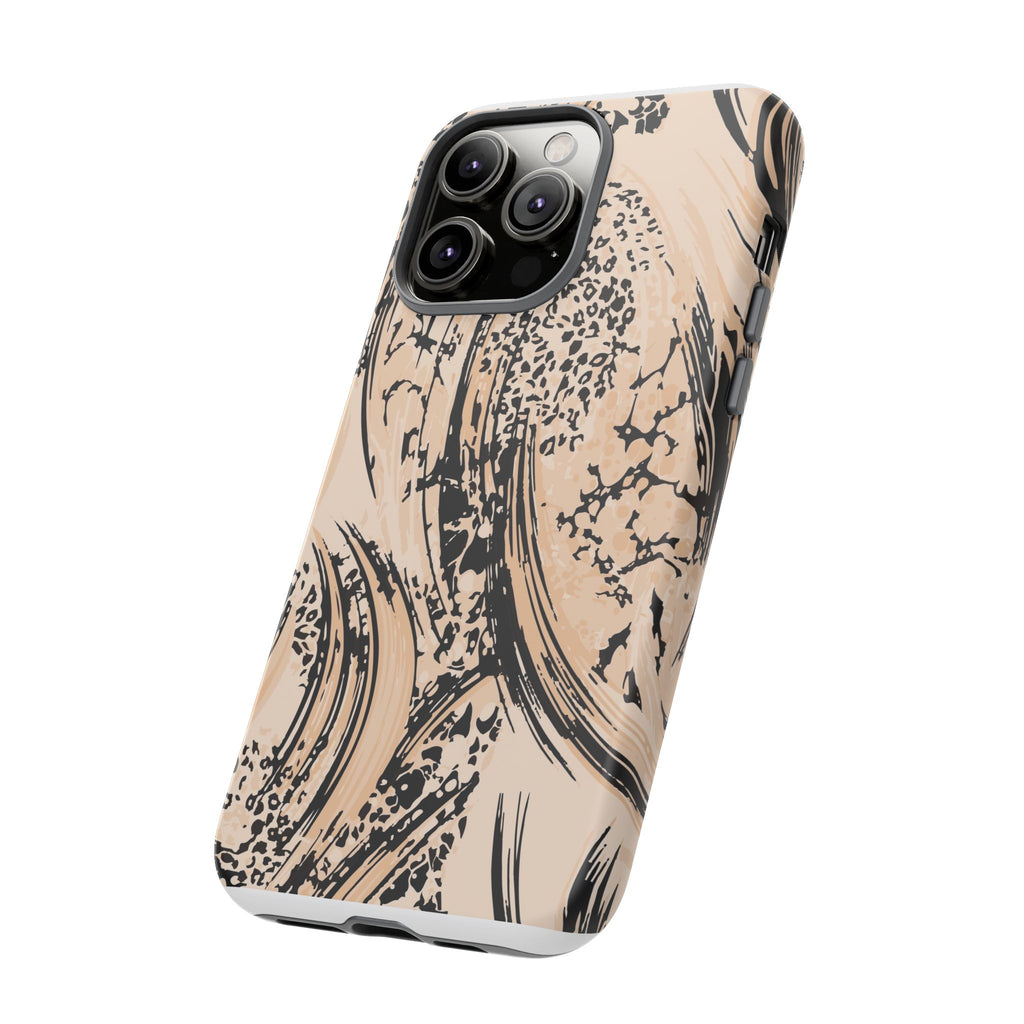 Abstract Brushstroke Phone Case — Neutral Beige & Black Artistic Protective Cover