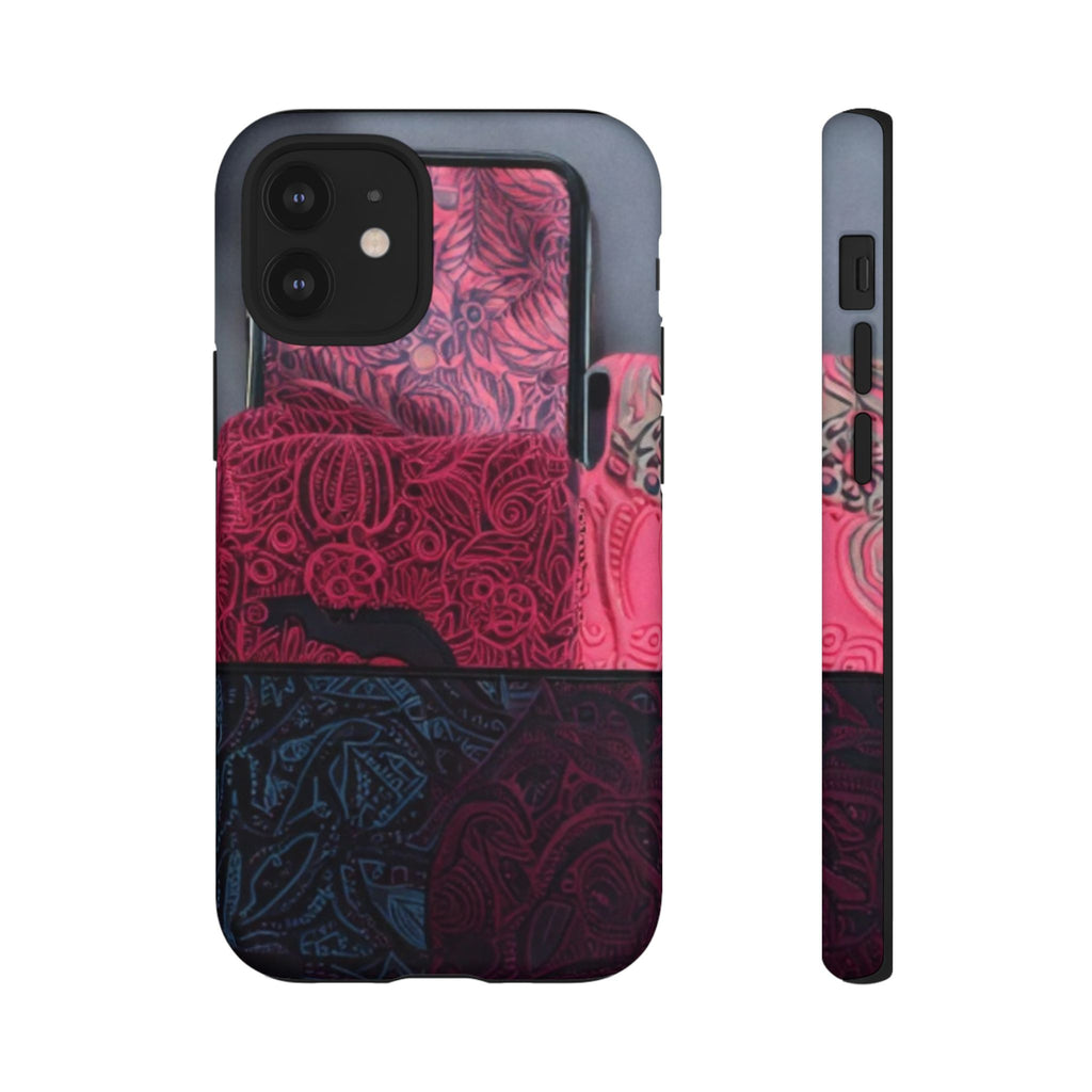 Floral Patchwork Tough Phone Case — Pink & Navy Doodle Design