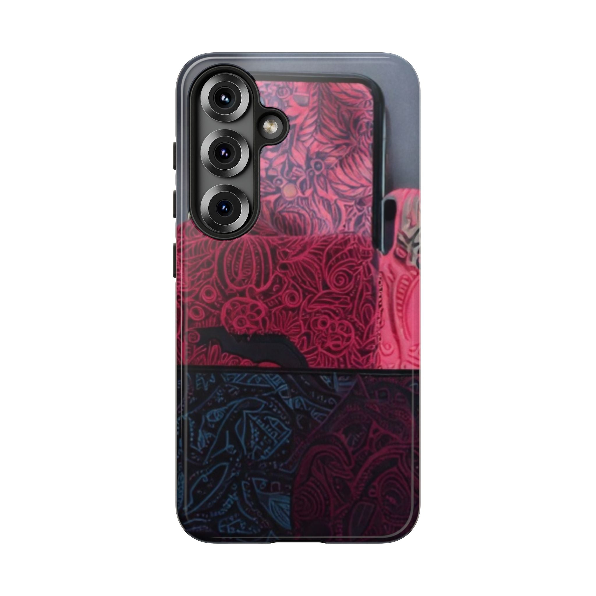 Floral Patchwork Tough Phone Case — Pink & Navy Doodle Design